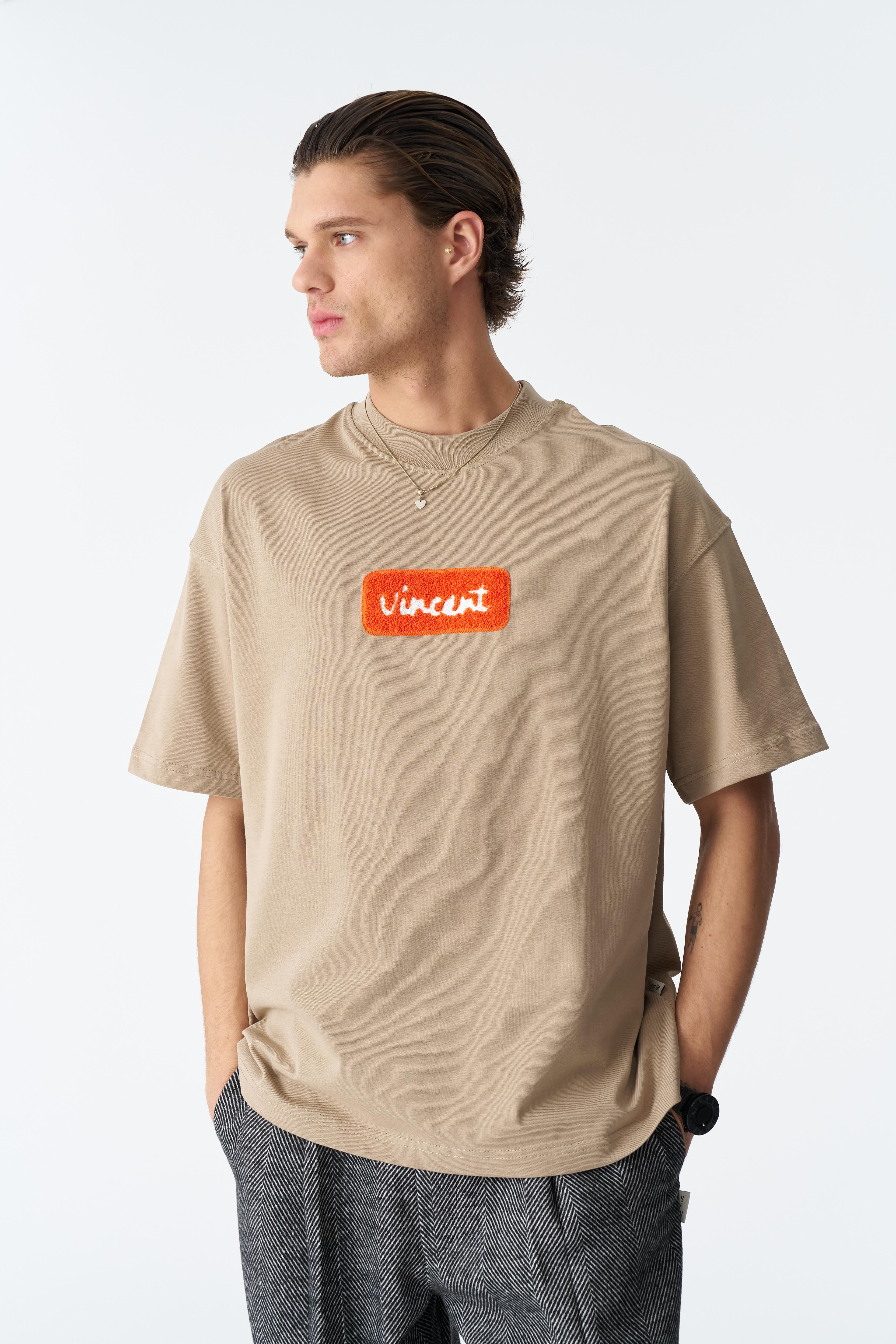 Vincent Pop Art Kabartma Oversize T-shirt - Vizon