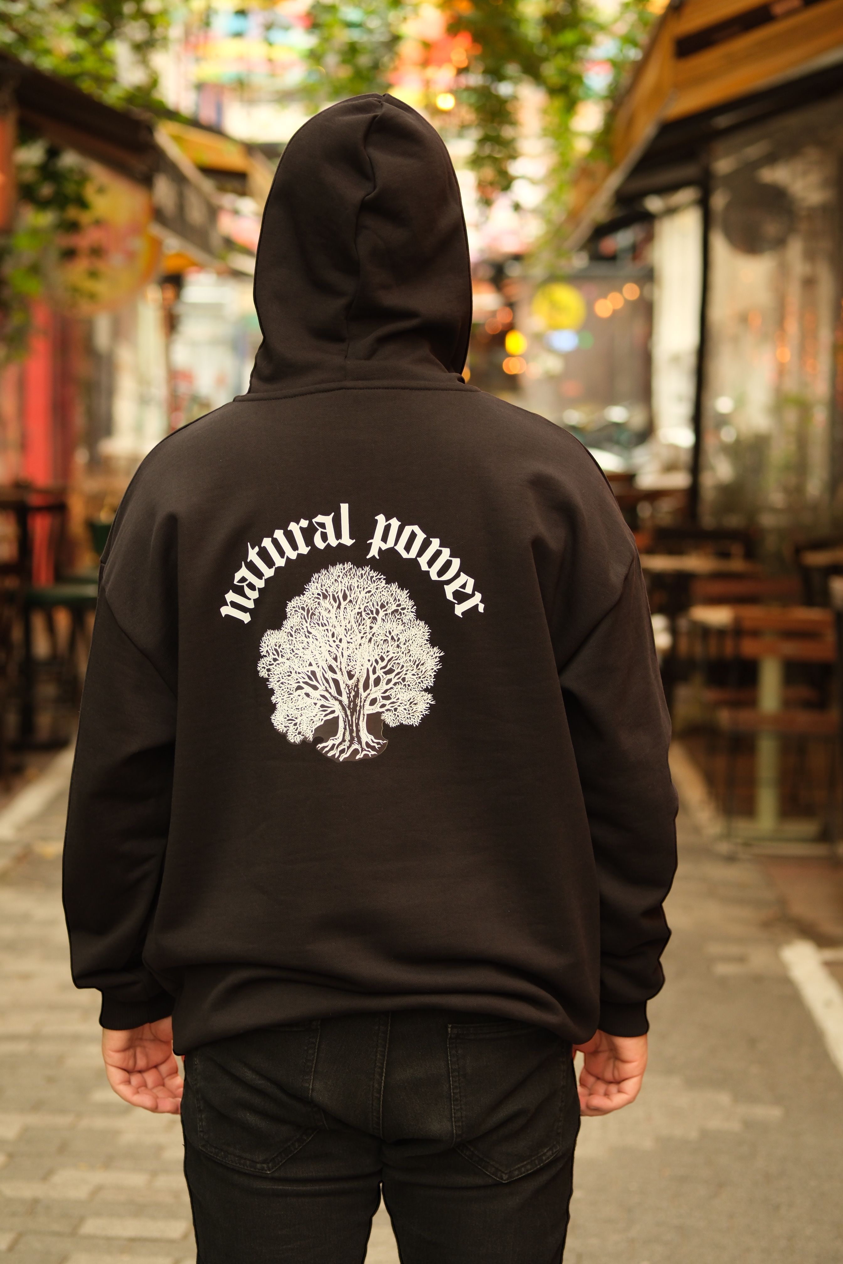 Natural Power Siyah Oversize Kapüşonlu Sweatshirt - CNMD-SW223