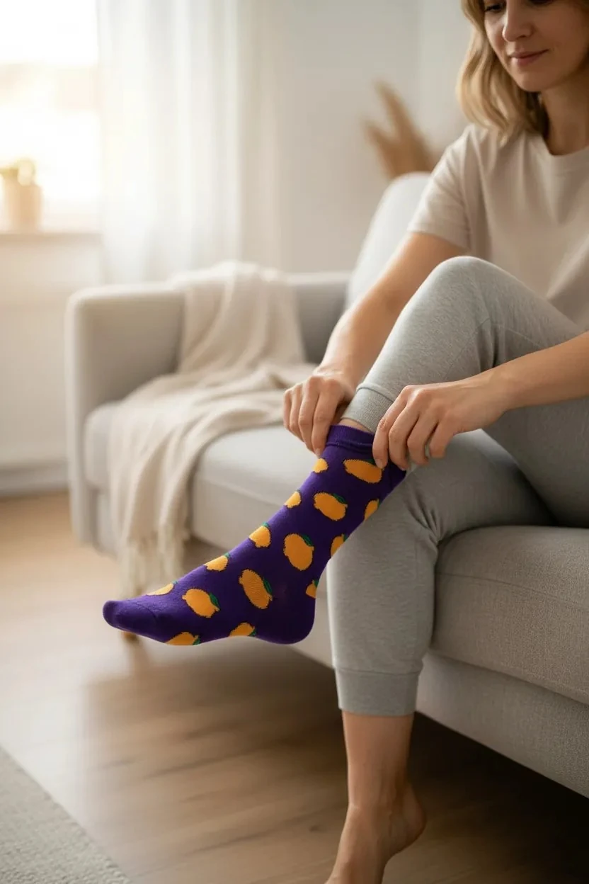 Mor Limon Desenli Renkli Çorap (36-44 Numaraya Uygun)