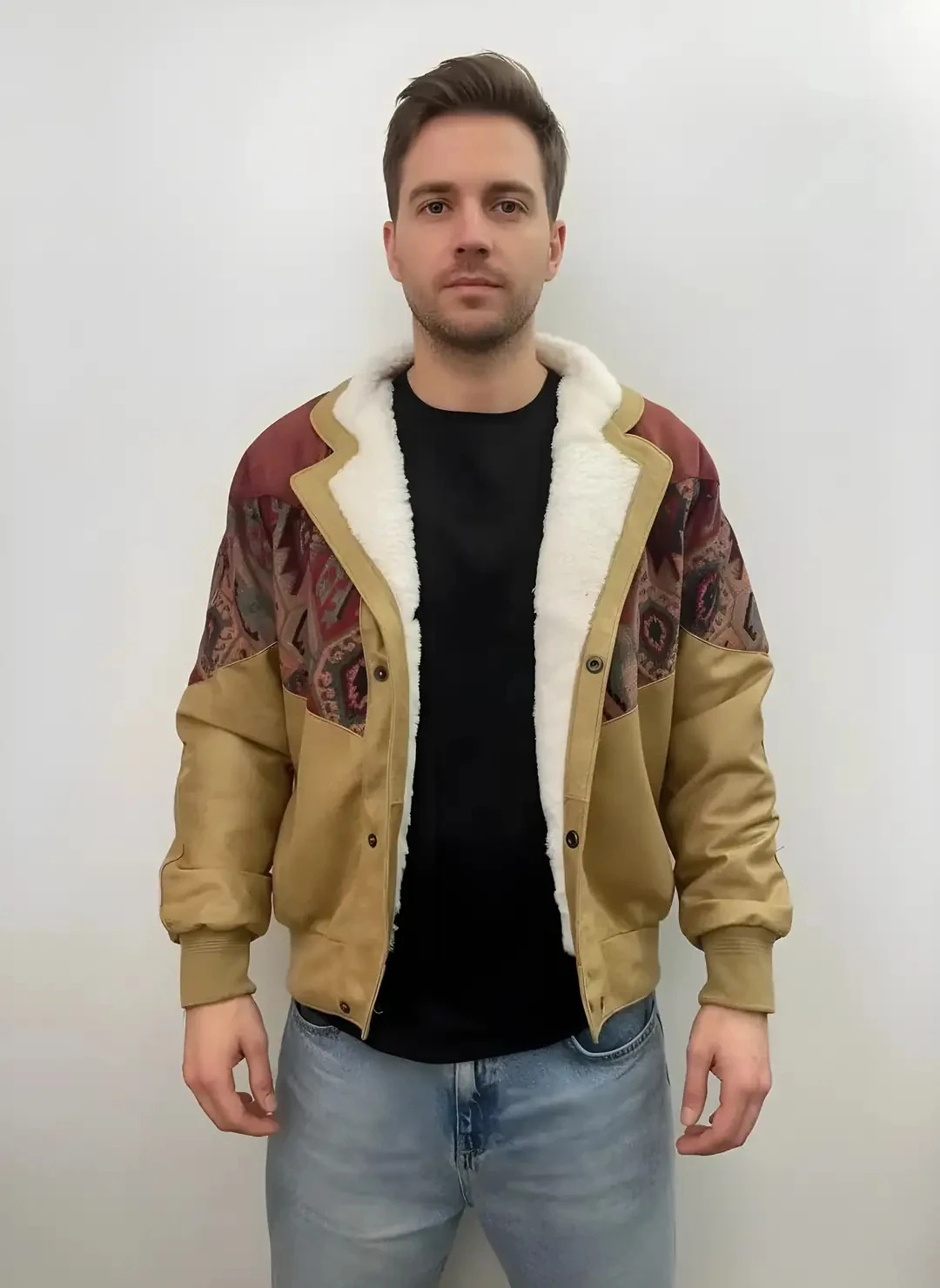 (7636) Small / Medium Beden Uyumlu Oversize Vintage Desen Ceket