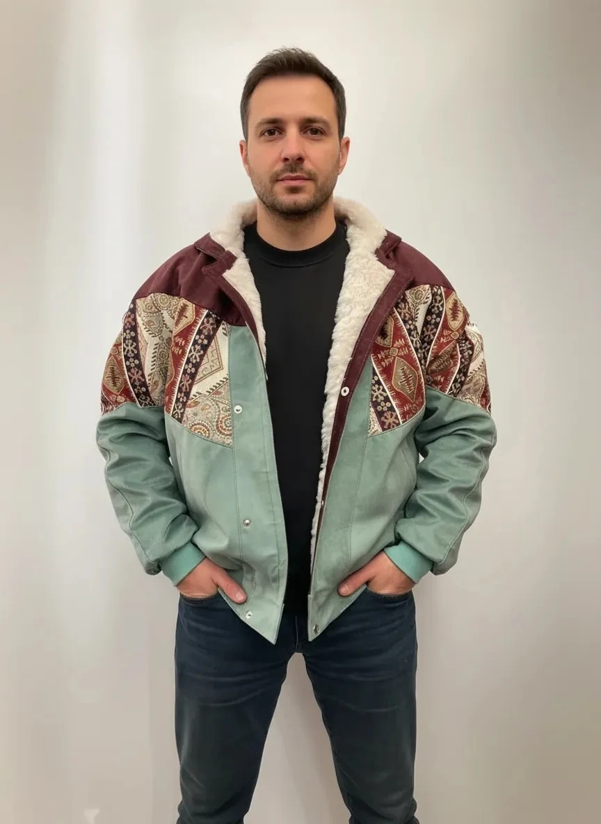 (7679) 2XLarge / 3XLarge Uyumlu Aztek Tarzı Oversize Unisex Ceket