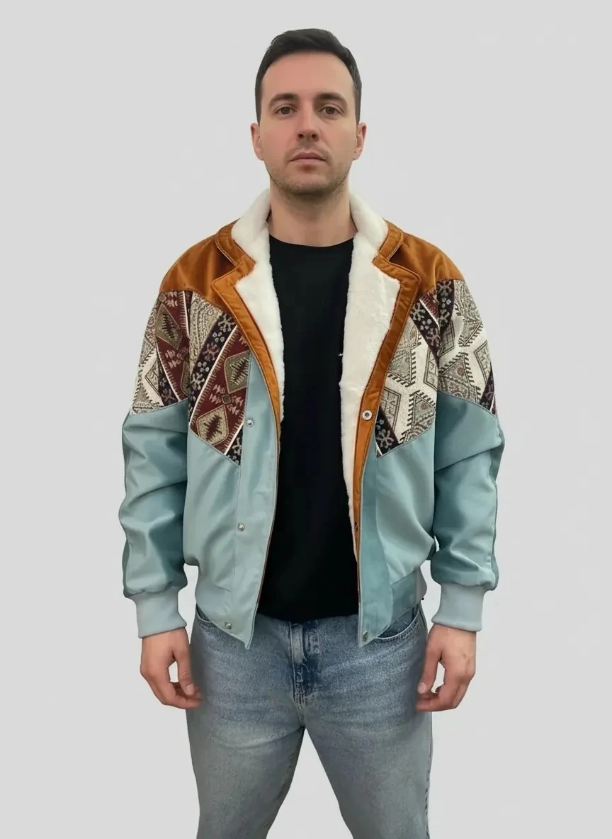 (7635) Small / Medium Beden Uyumlu Oversize Vintage Desen Ceket