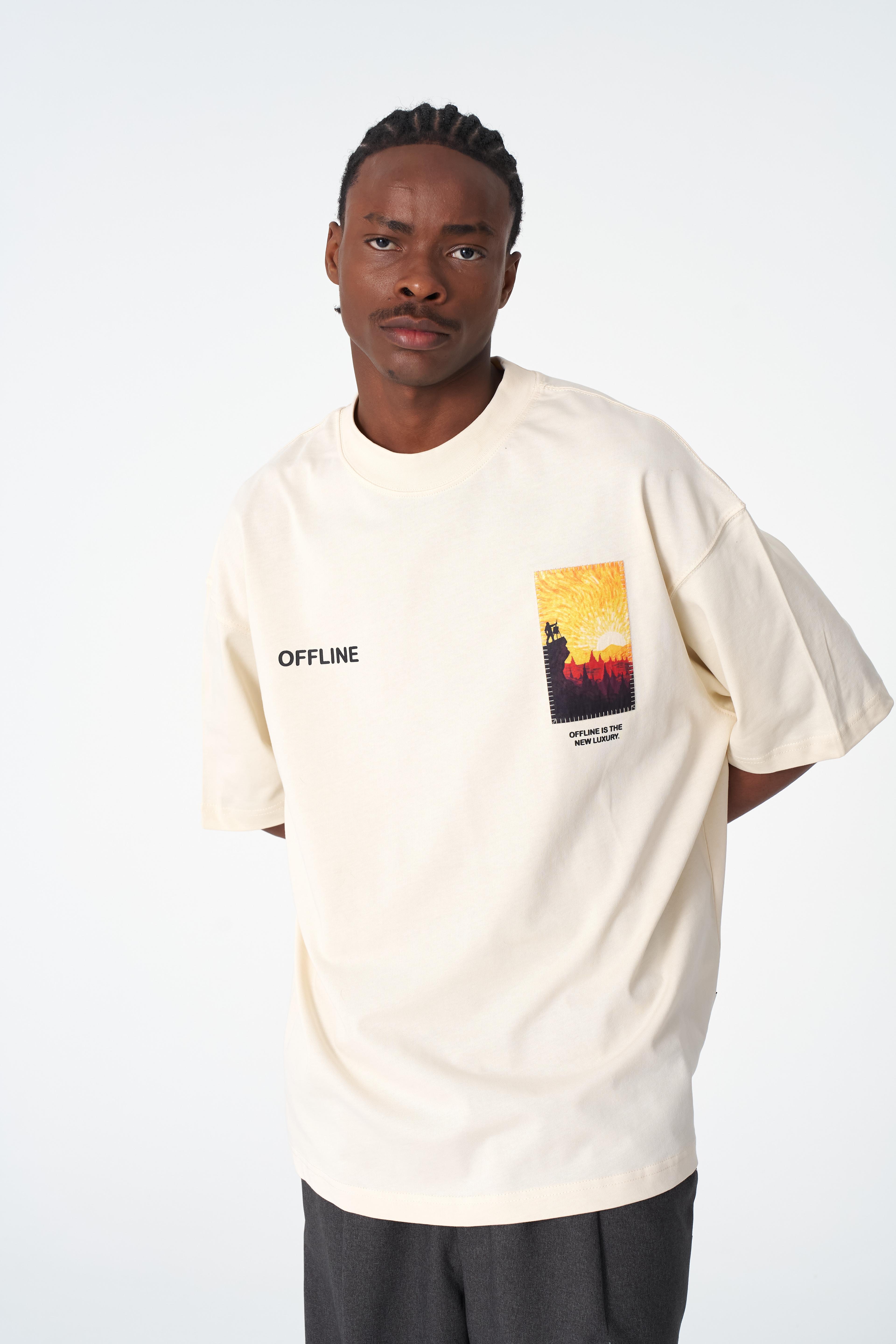 Oversize Manzara Tişört – %100 Pamuk - Taş Rengi