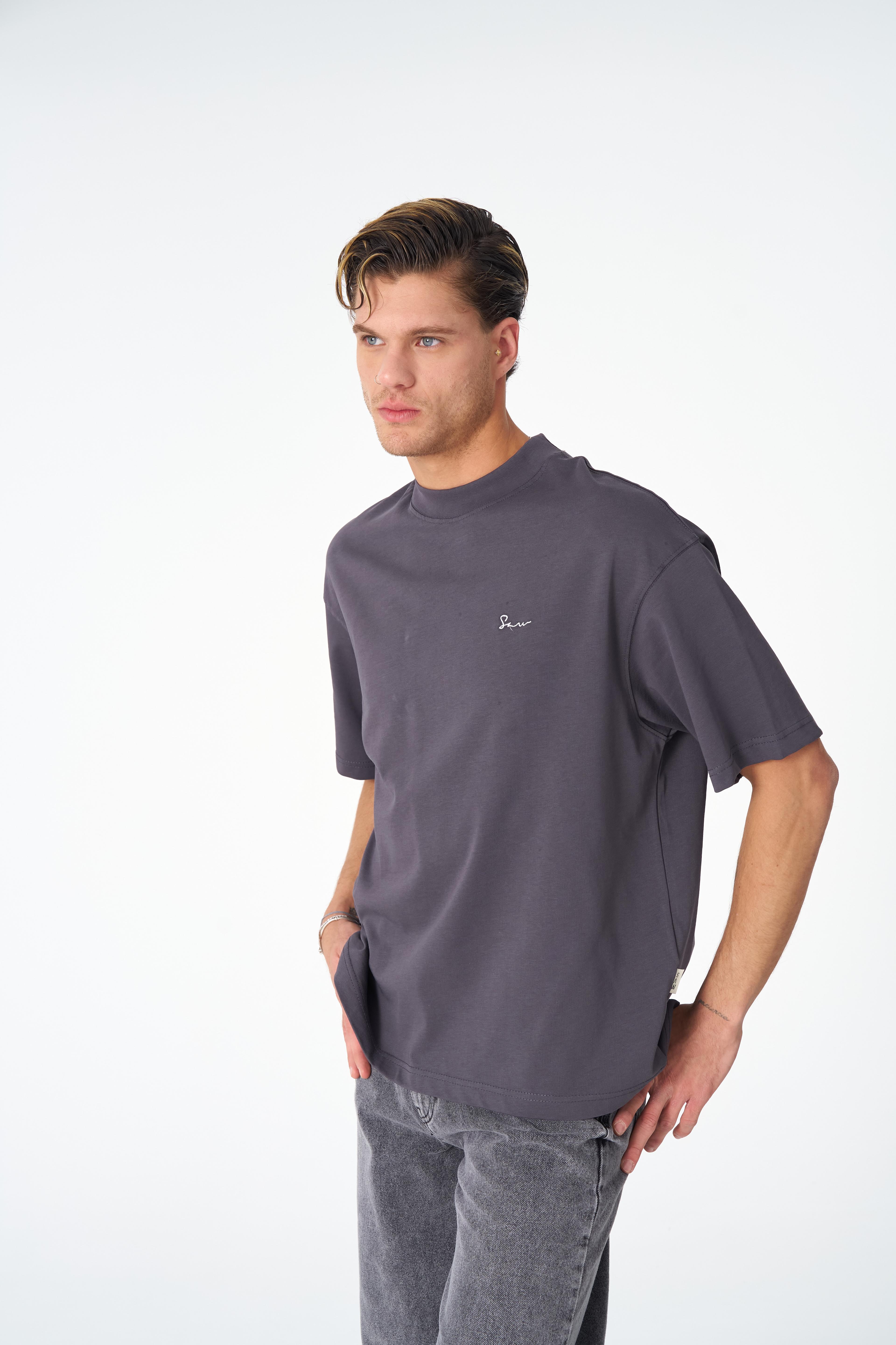 Halı Motifli Oversize Tişört - Füme