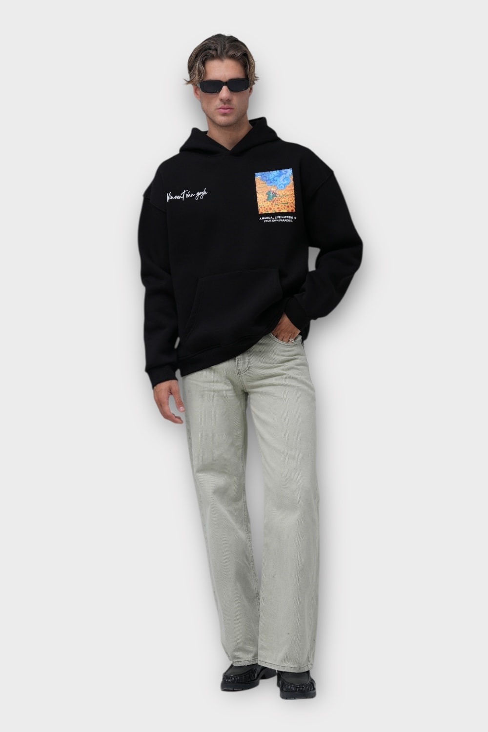Impressionist Painter Oversize Hoodie  - %100 Pamuk - Siyah