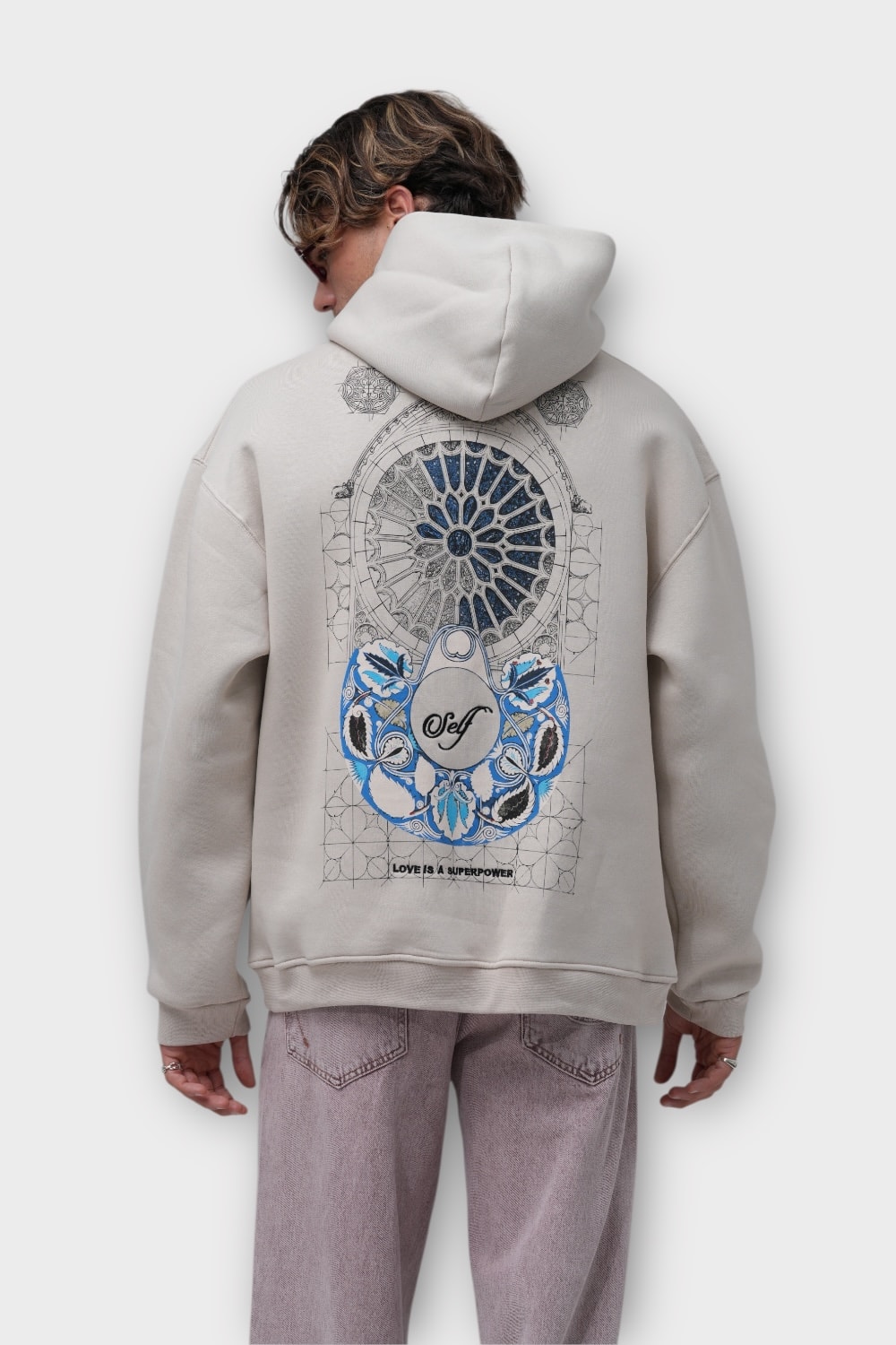 Self "Love is a Superpower" Oversize Hoodie - Taş