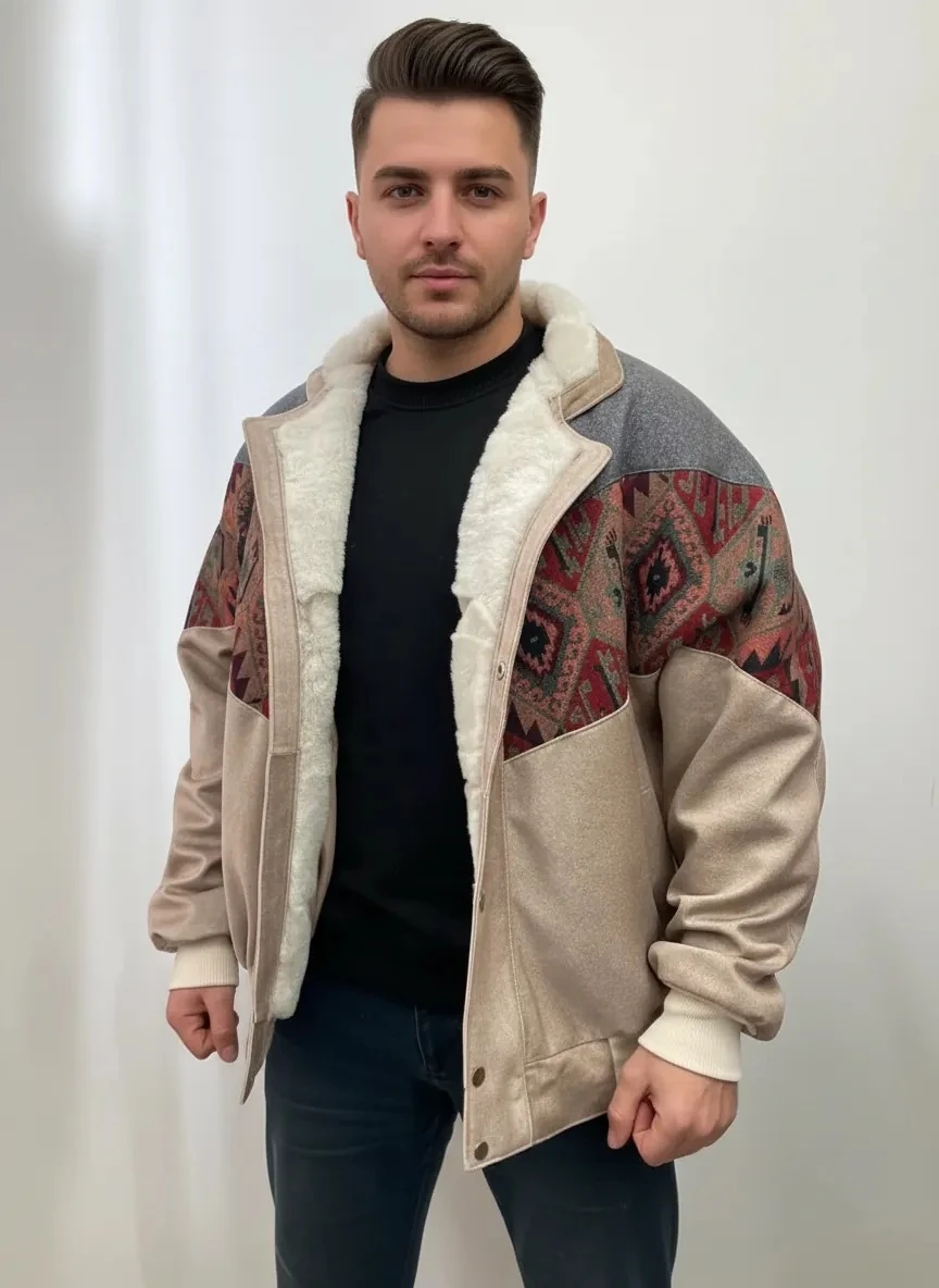 (7673) 2XLarge / 3XLarge Uyumlu Aztek Tarzı Oversize Unisex Ceket