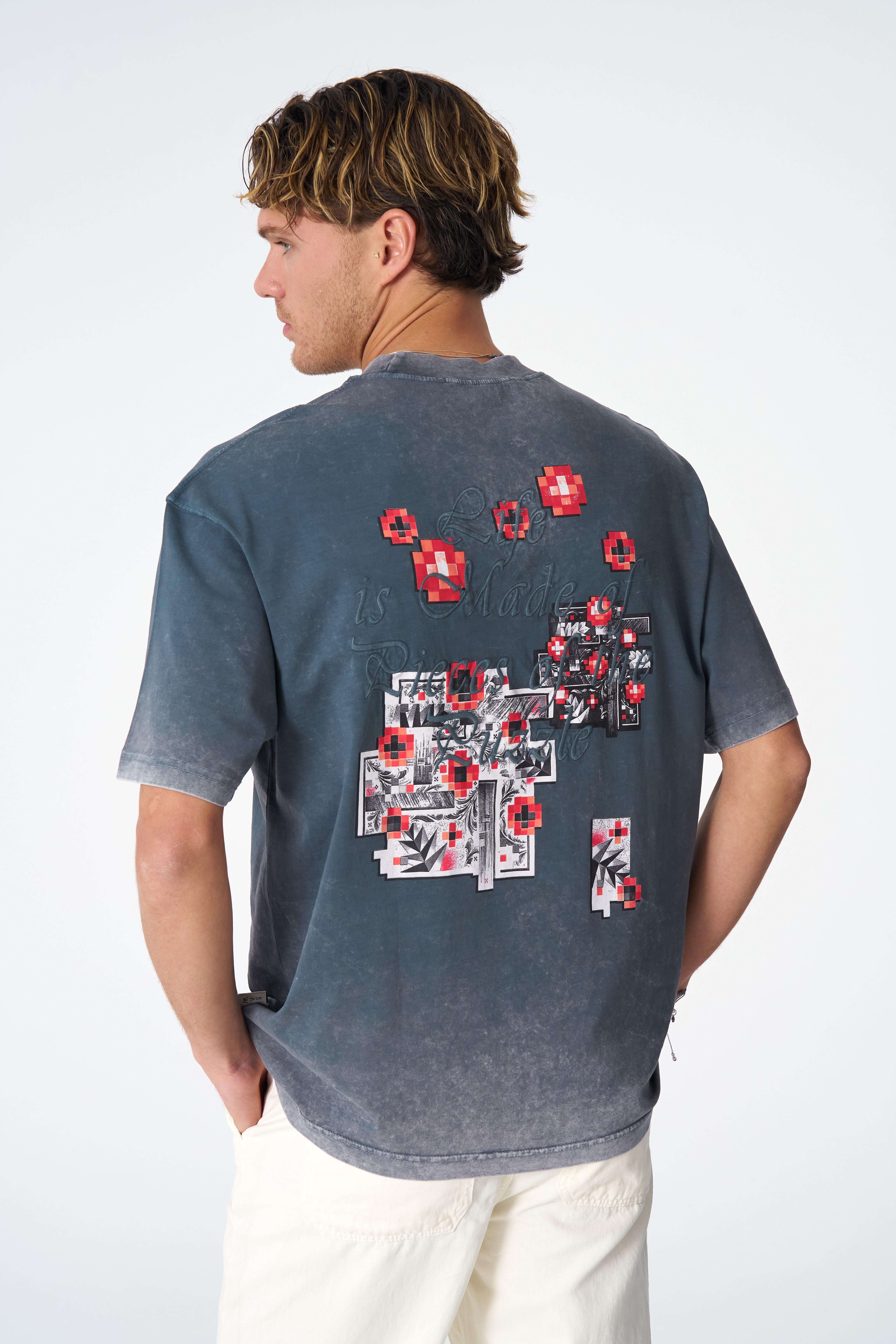 Oversize Puzzle Tişört - Mavi