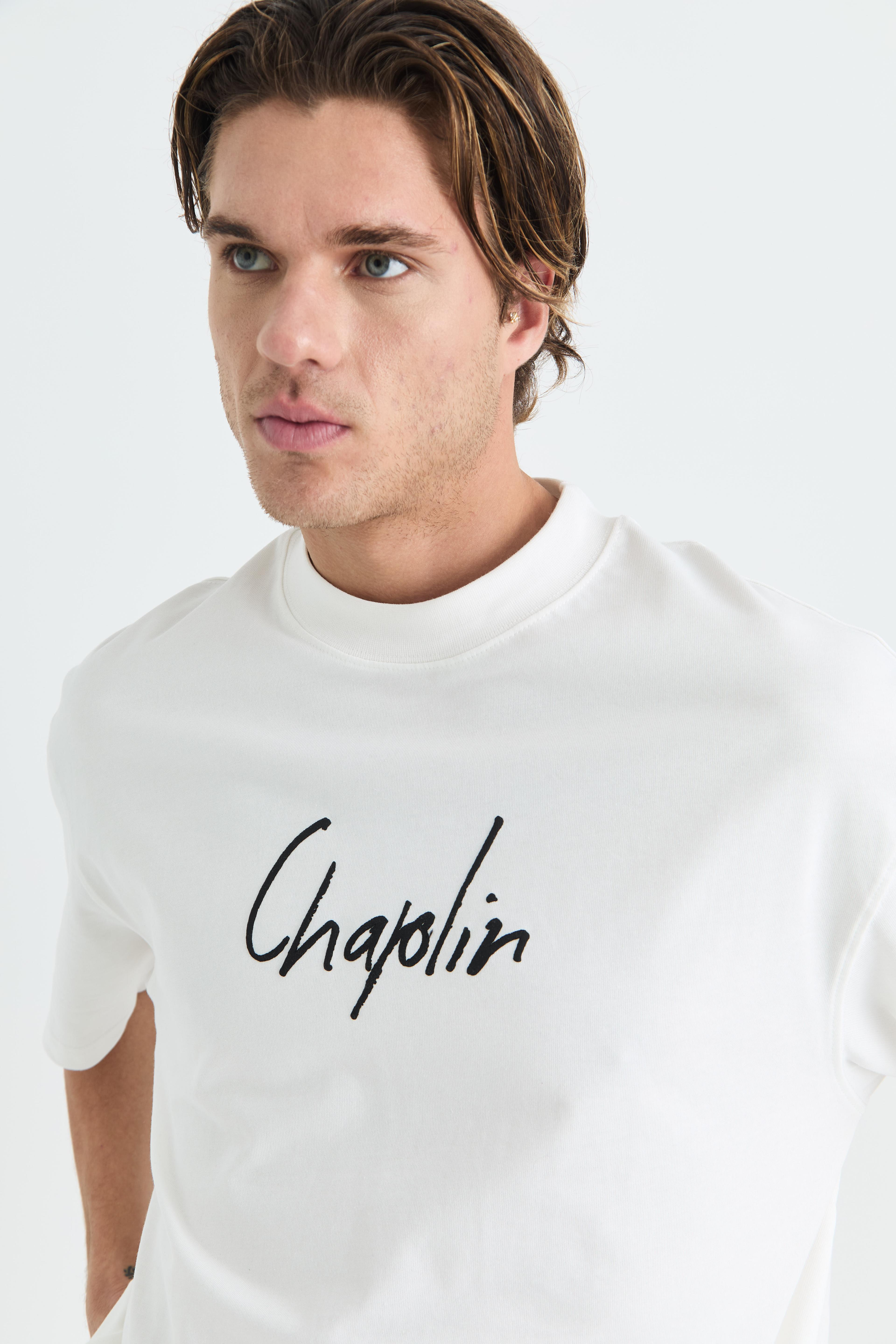 Chaplin Oversize Tişört - %100 Pamuk - Beyaz