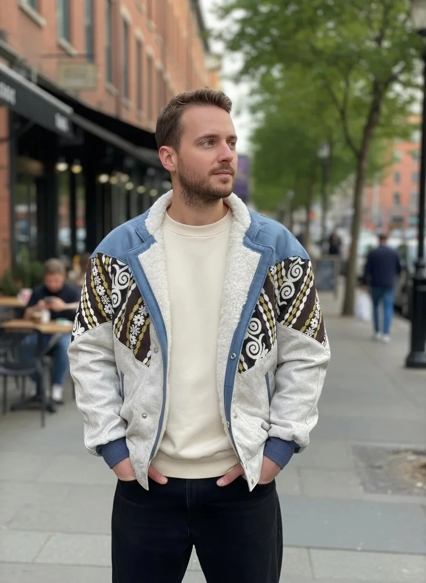 (7610) Small / Medium Beden Uyumlu Oversize Vintage Desen Ceket