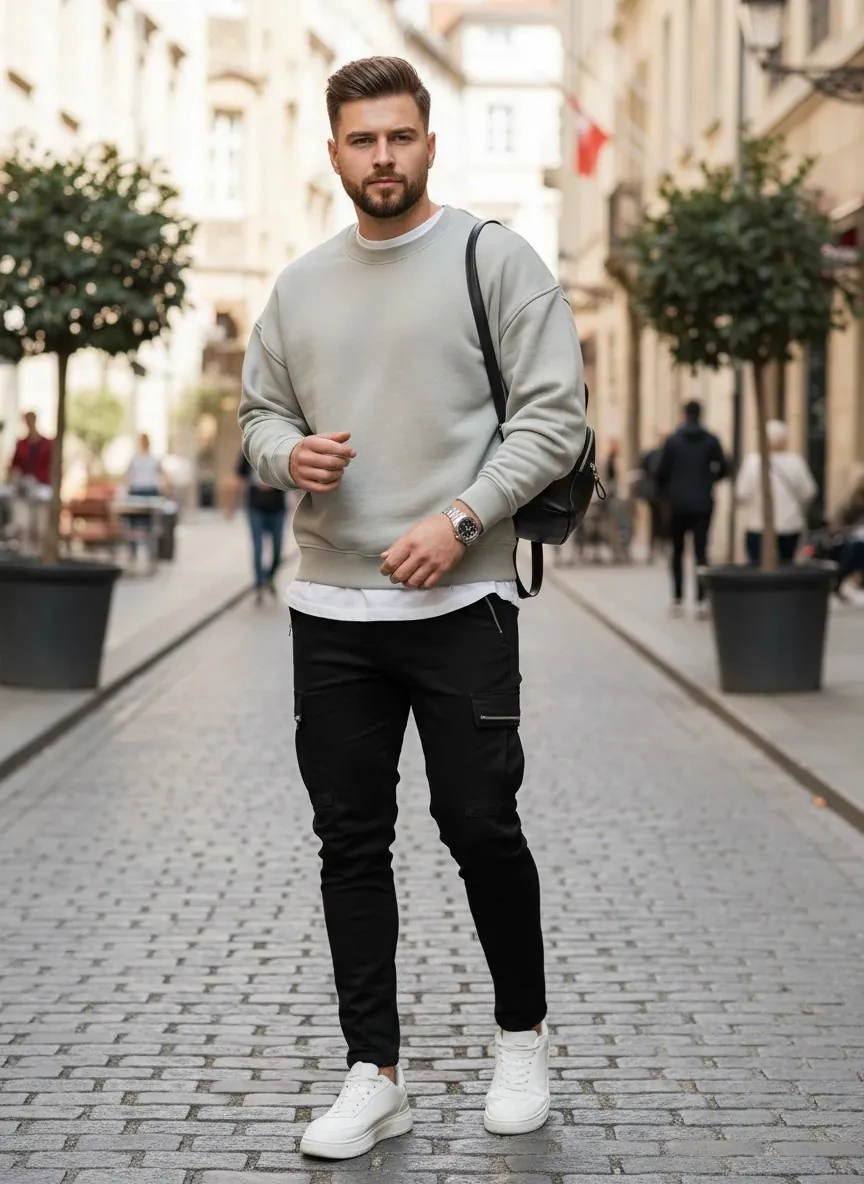 Basic Taş Rengi Oversize Kalın Sweatshirt - 3 İplik Şardonlu