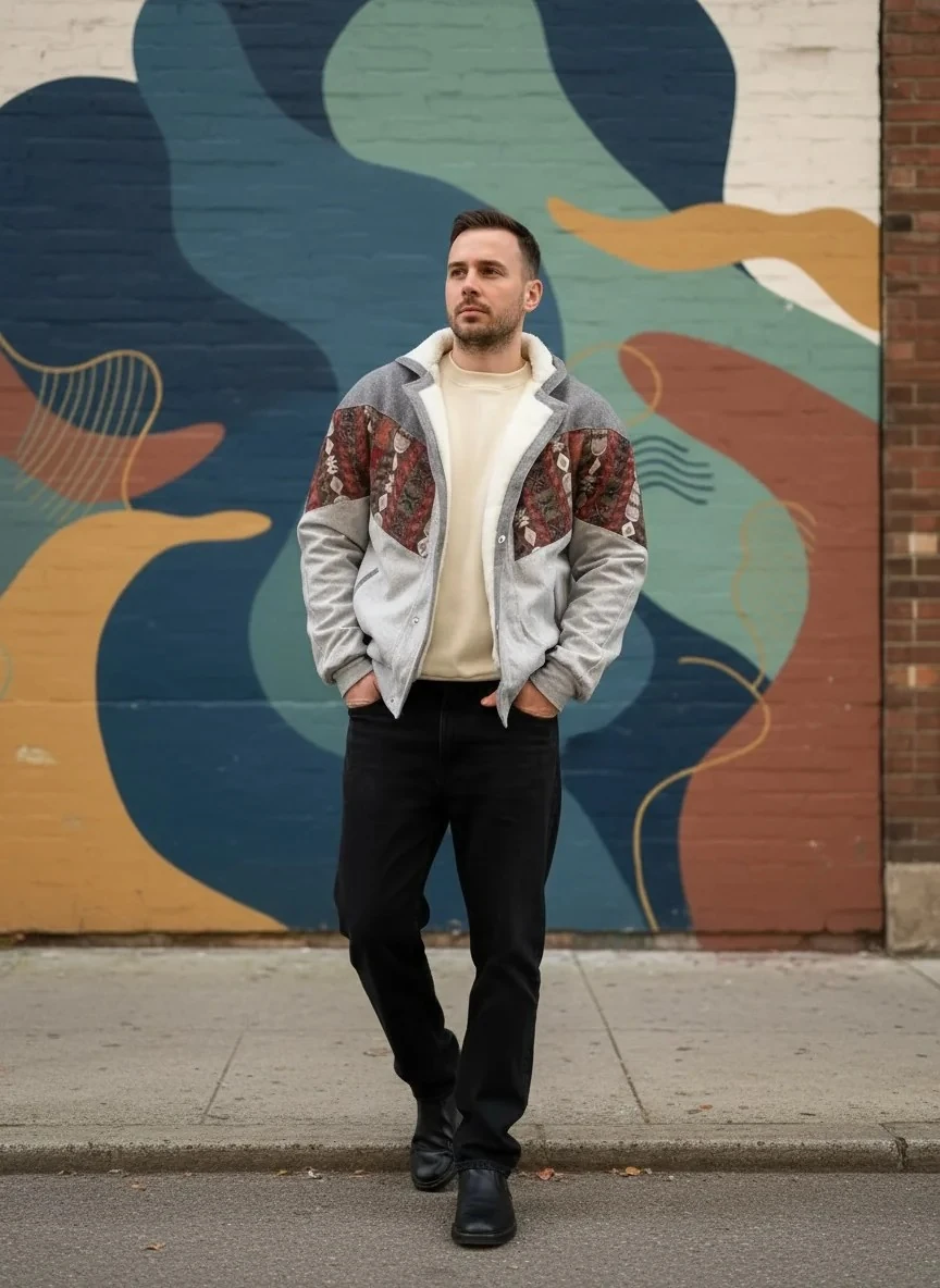 (7622) Large / XLarge Beden Uyumlu Vintage Desenli Özel Ceket