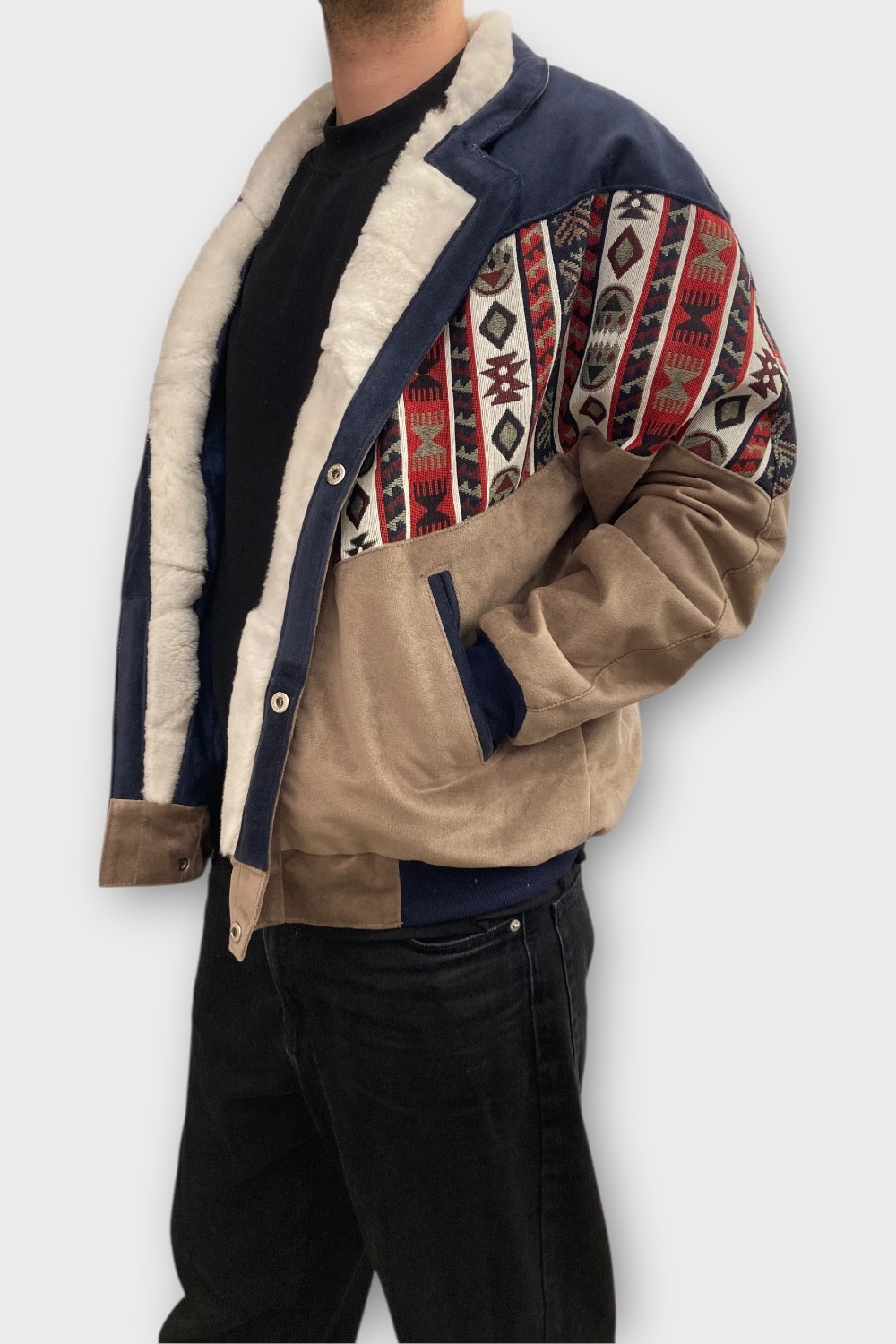 (7467) Large Beden Vintage Desenli Özel Ceket