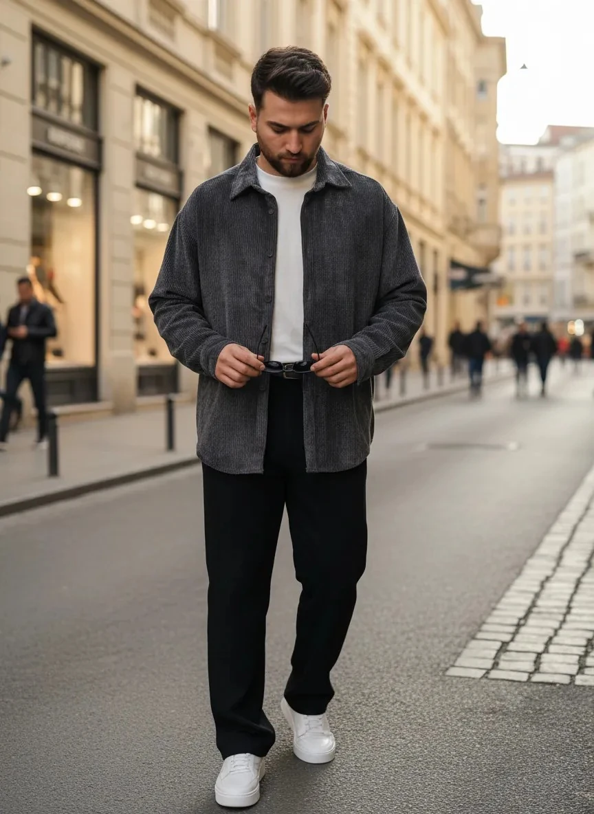 Batik Antrasit Oversize Kadife Gömlek