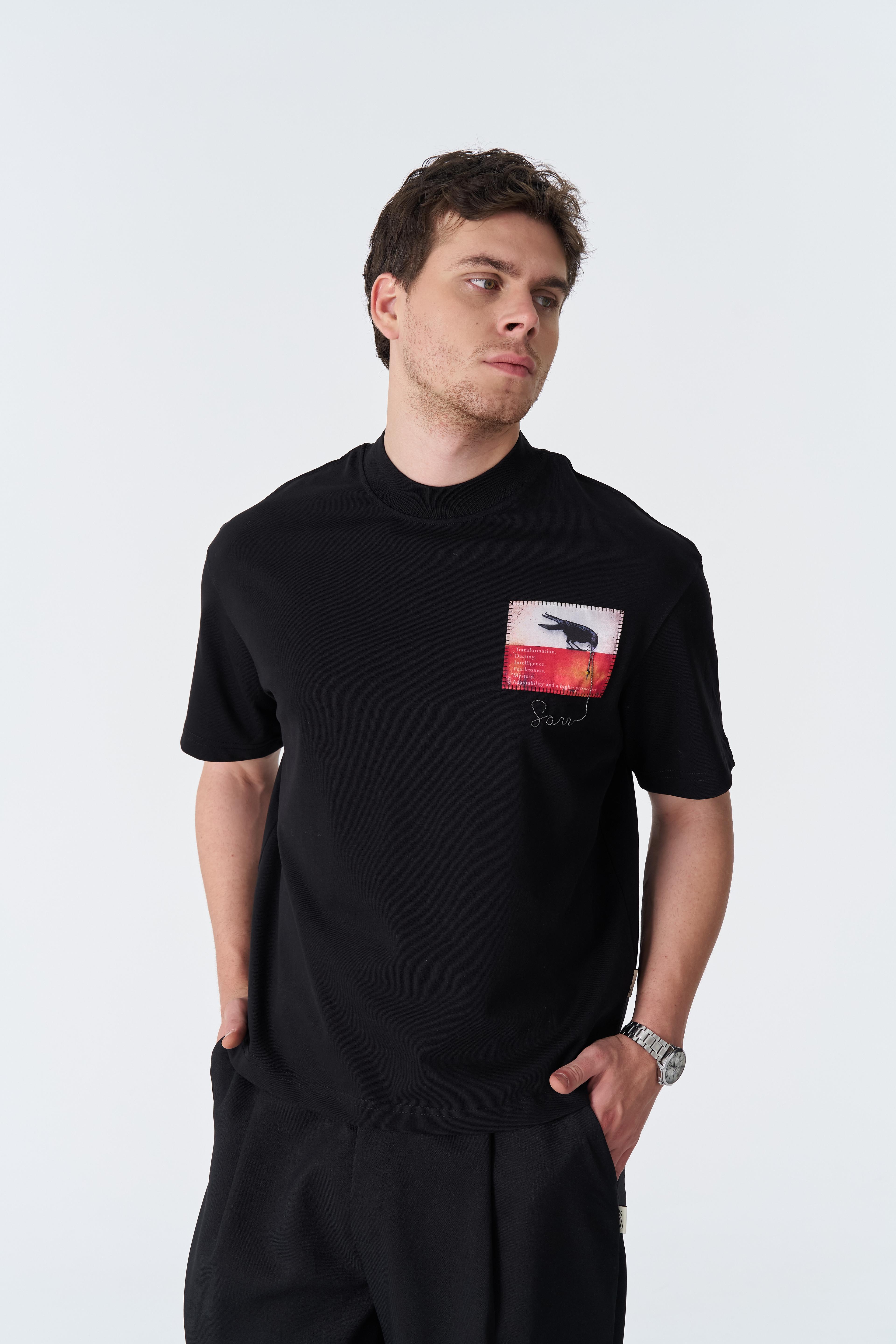 Transformation Karga Baskılı Oversize Tişört - Siyah