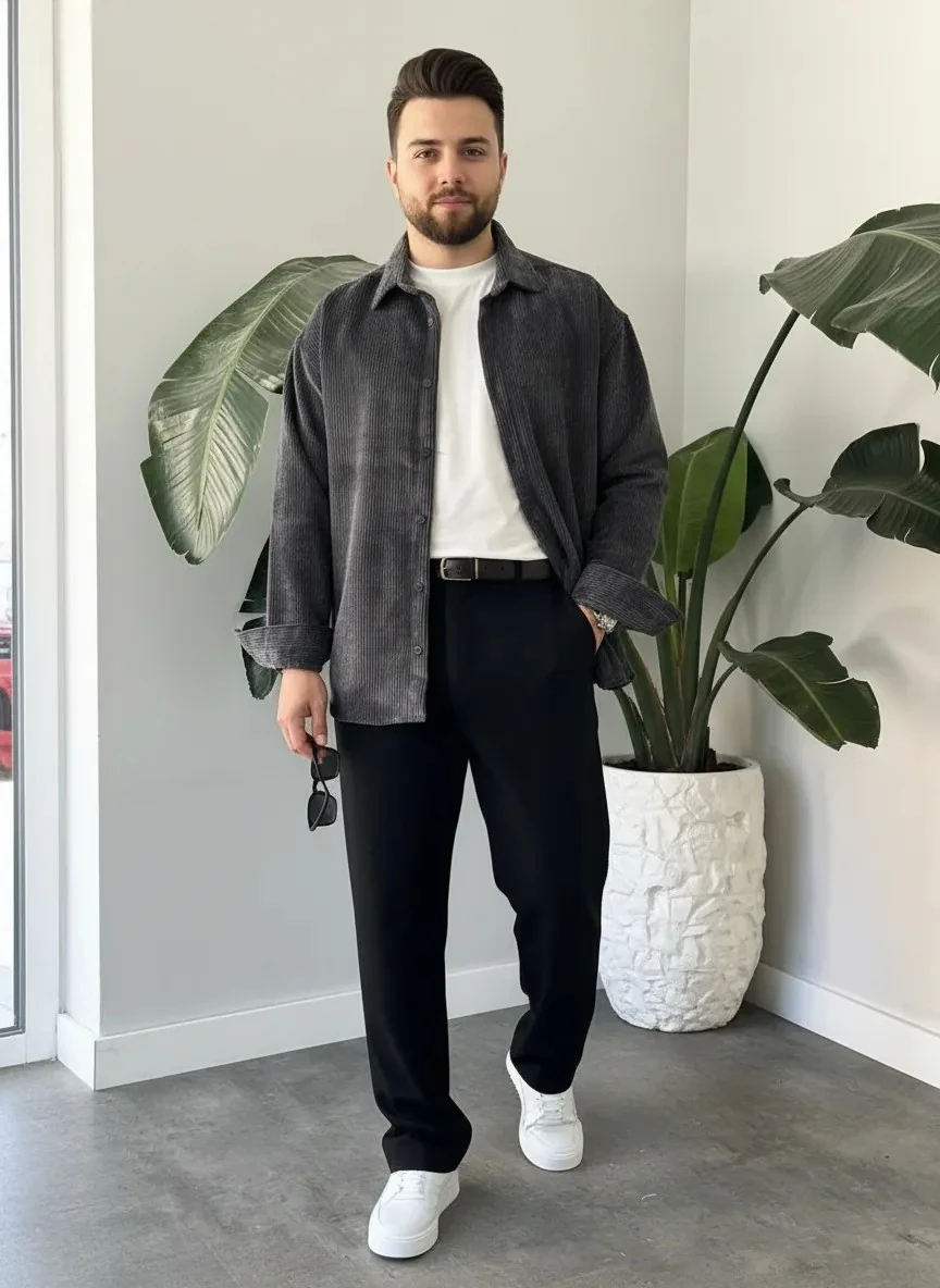 Batik Antrasit Oversize Kadife Gömlek