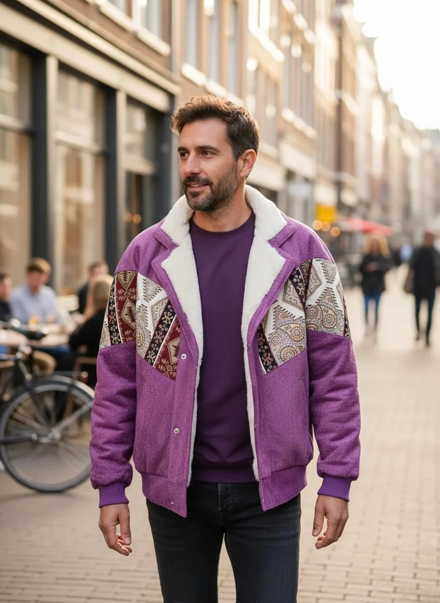 (7606) Small / Medium Beden Uyumlu Oversize Vintage Desen Ceket