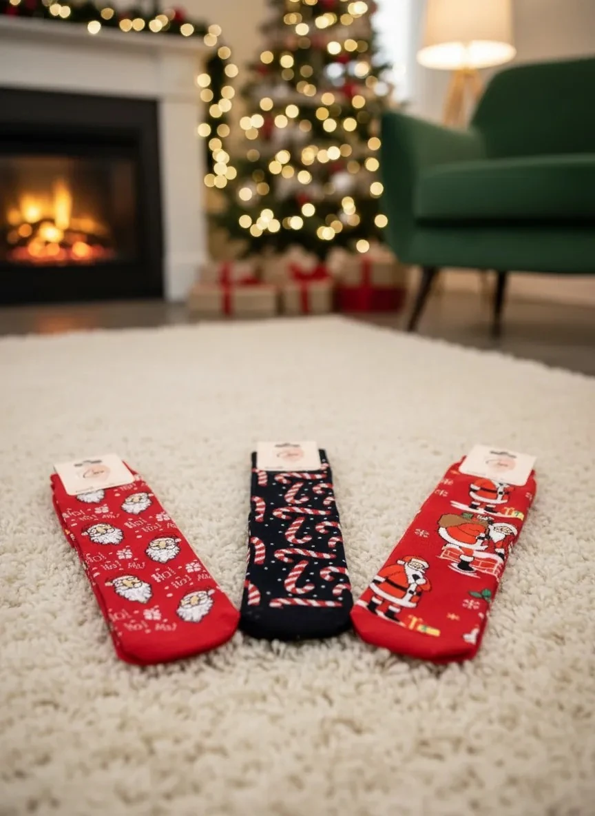 3'lü Yılbaşı Seti Kırmızı Havlu Çorap - Candy Baston Şeker (36-46 Numaraya Uygun)