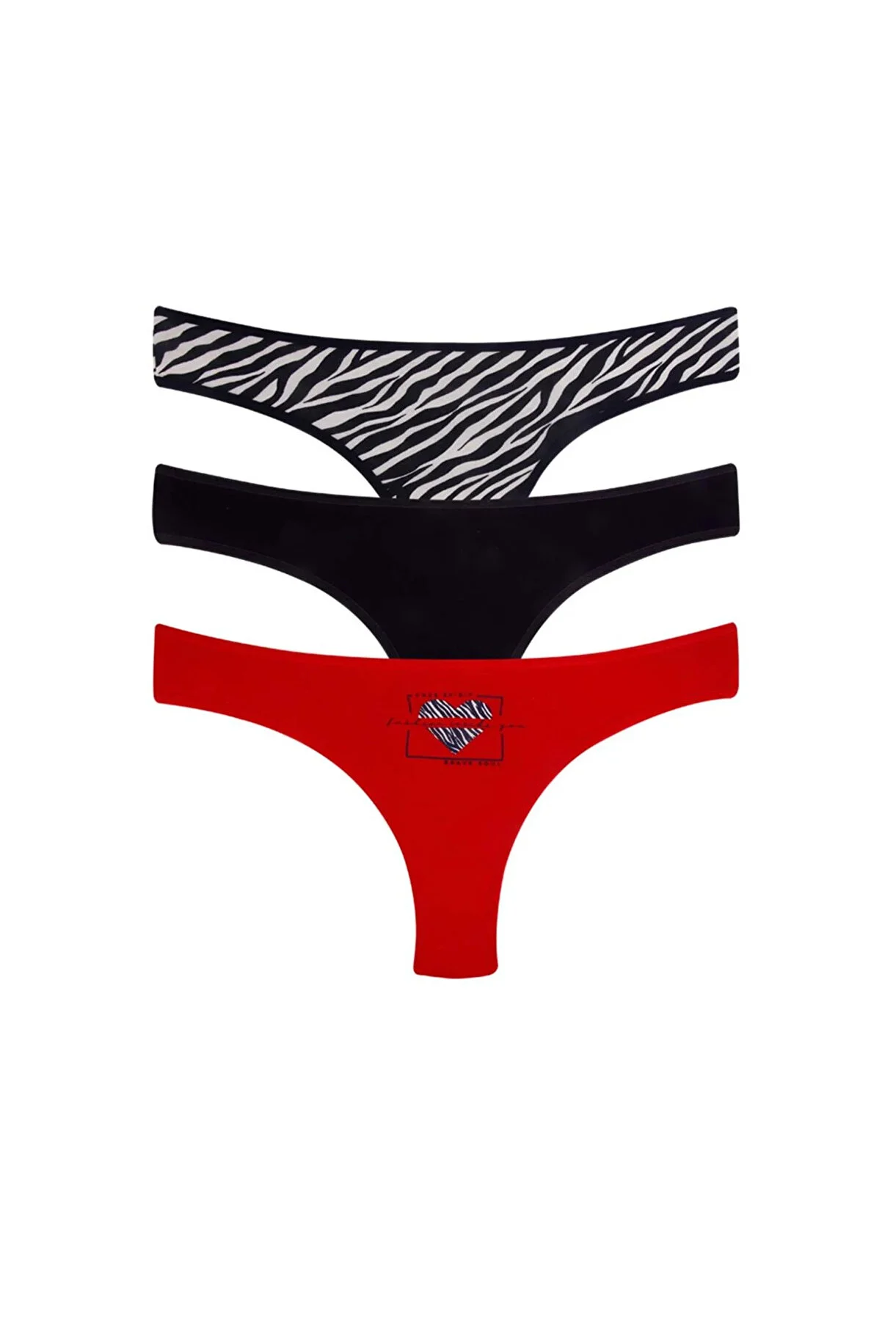 3'lü Brazilian Kadın Külot - (Zebra/Kalp/Lacivert) %95 Pamuk %5 Elastan