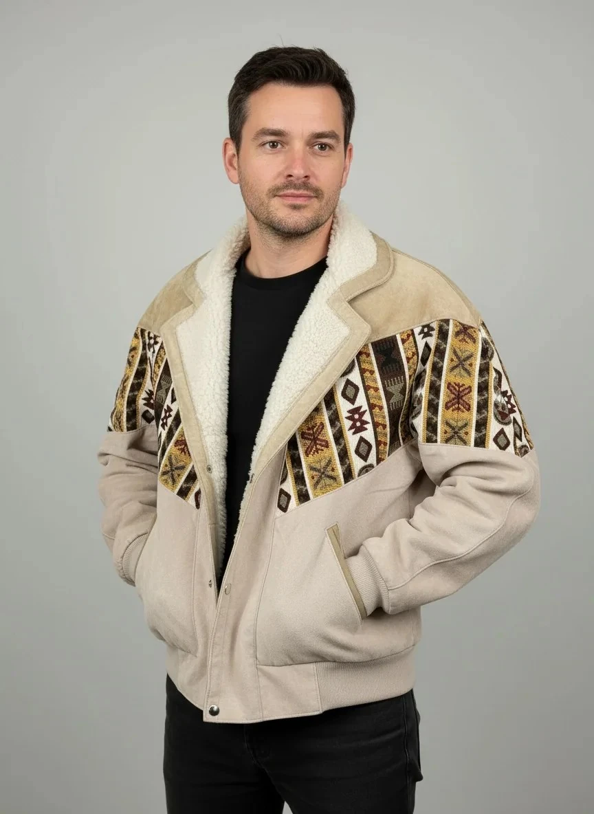 (7607) Small / Medium Beden Uyumlu Oversize Vintage Desen Ceket