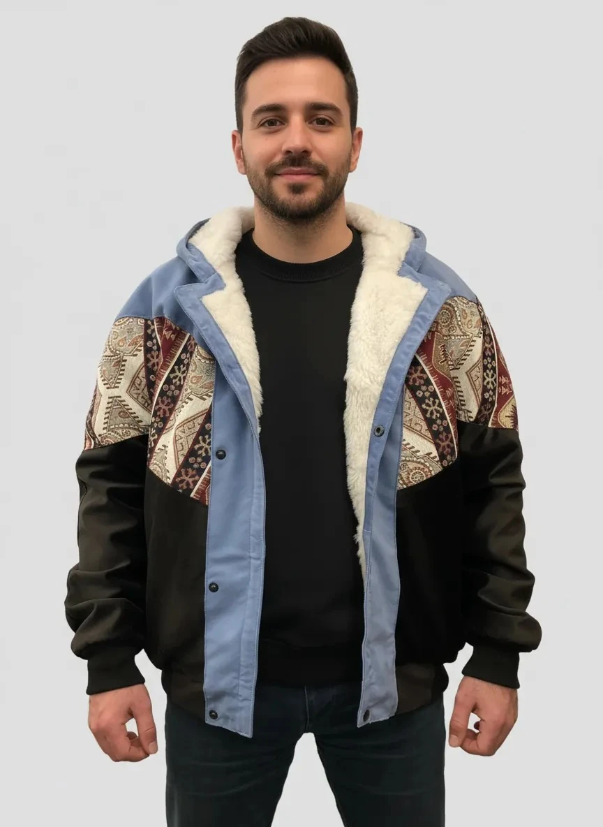 (7682) 2XLarge / 3XLarge Uyumlu Aztek Tarzı Oversize Unisex Ceket