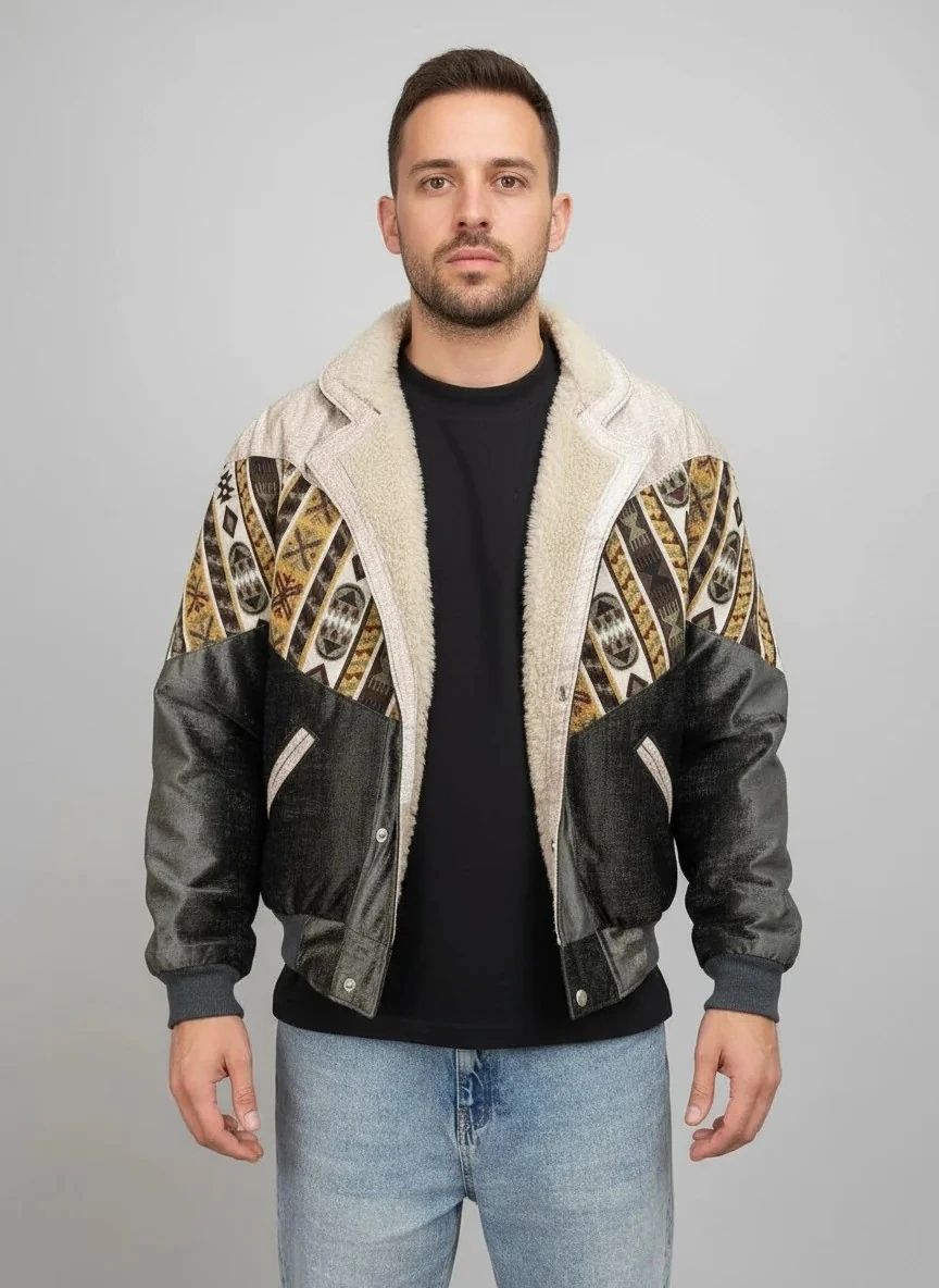 (7591) Small / Medium Beden Uyumlu Oversize Vintage Desen Ceket