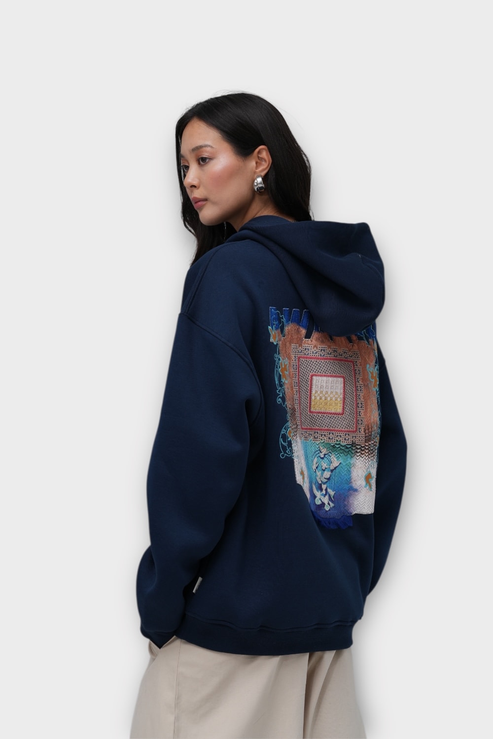 Awaken Oversize Hoodie  - %100 Pamuk - İndigo
