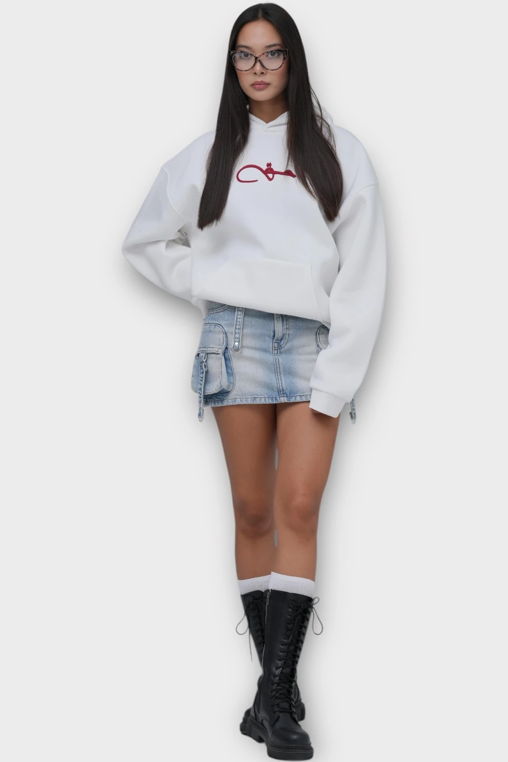 Hak Oversize Hoodie - Şardonlu %100 Pamuk - Beyaz