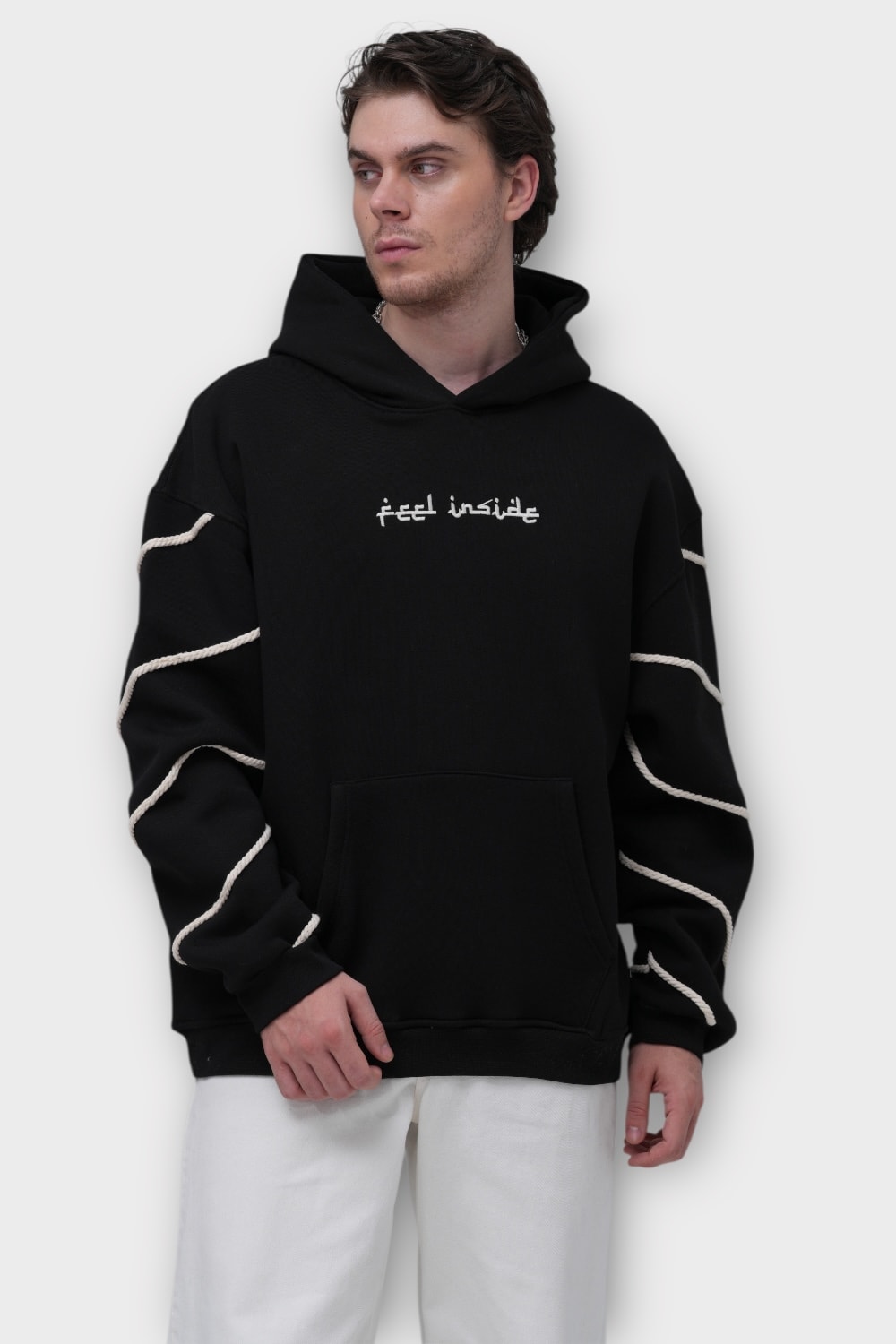 Feel Inside Oversize Hoodie  - %100 Pamuk - Siyah
