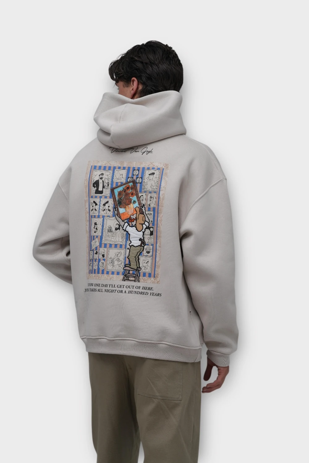 One Day Oversize Hoodie  - Şardonlu %100 Pamuk - Taş