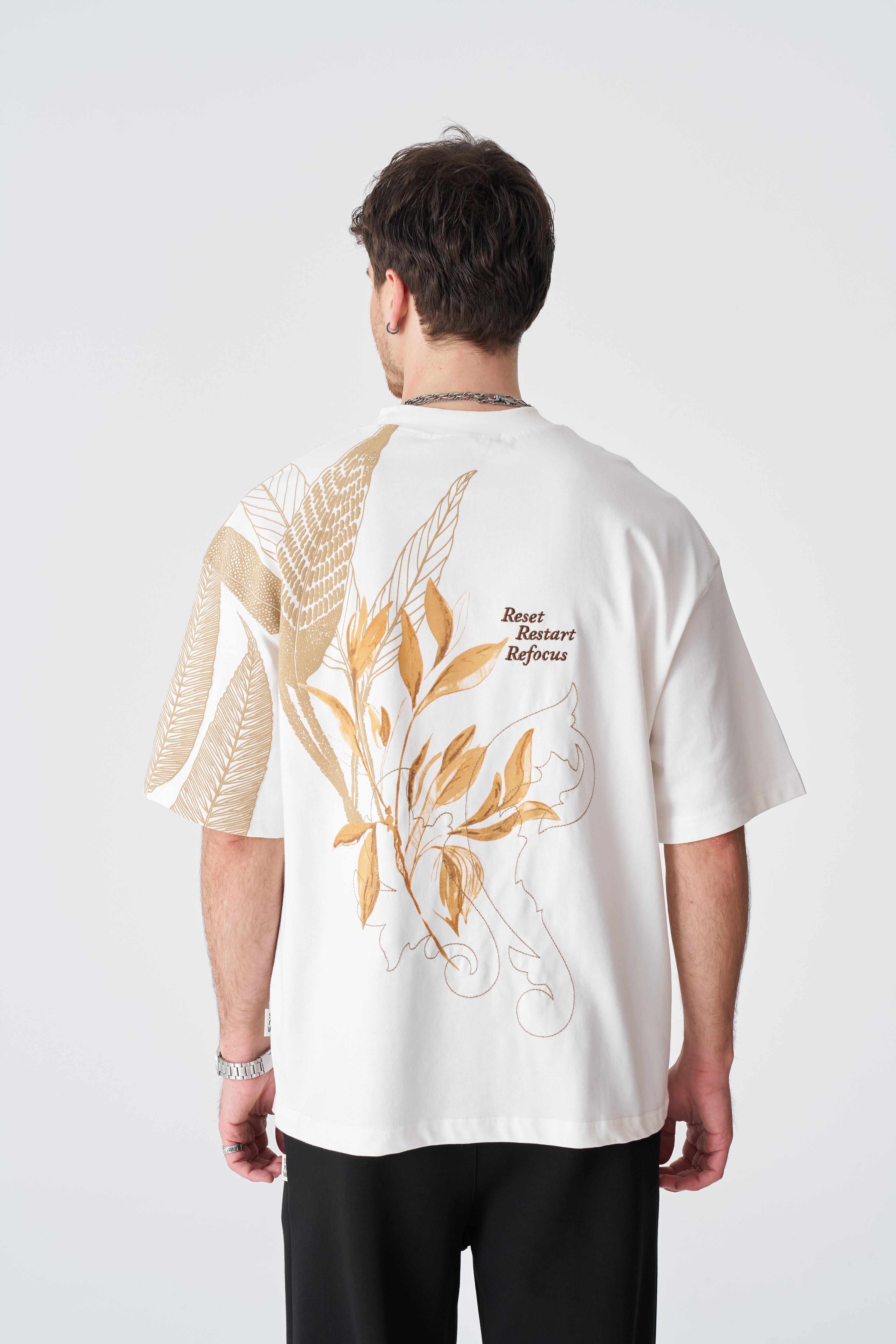 Reset Restart Refocus Oversize T-Shirt - Beyaz