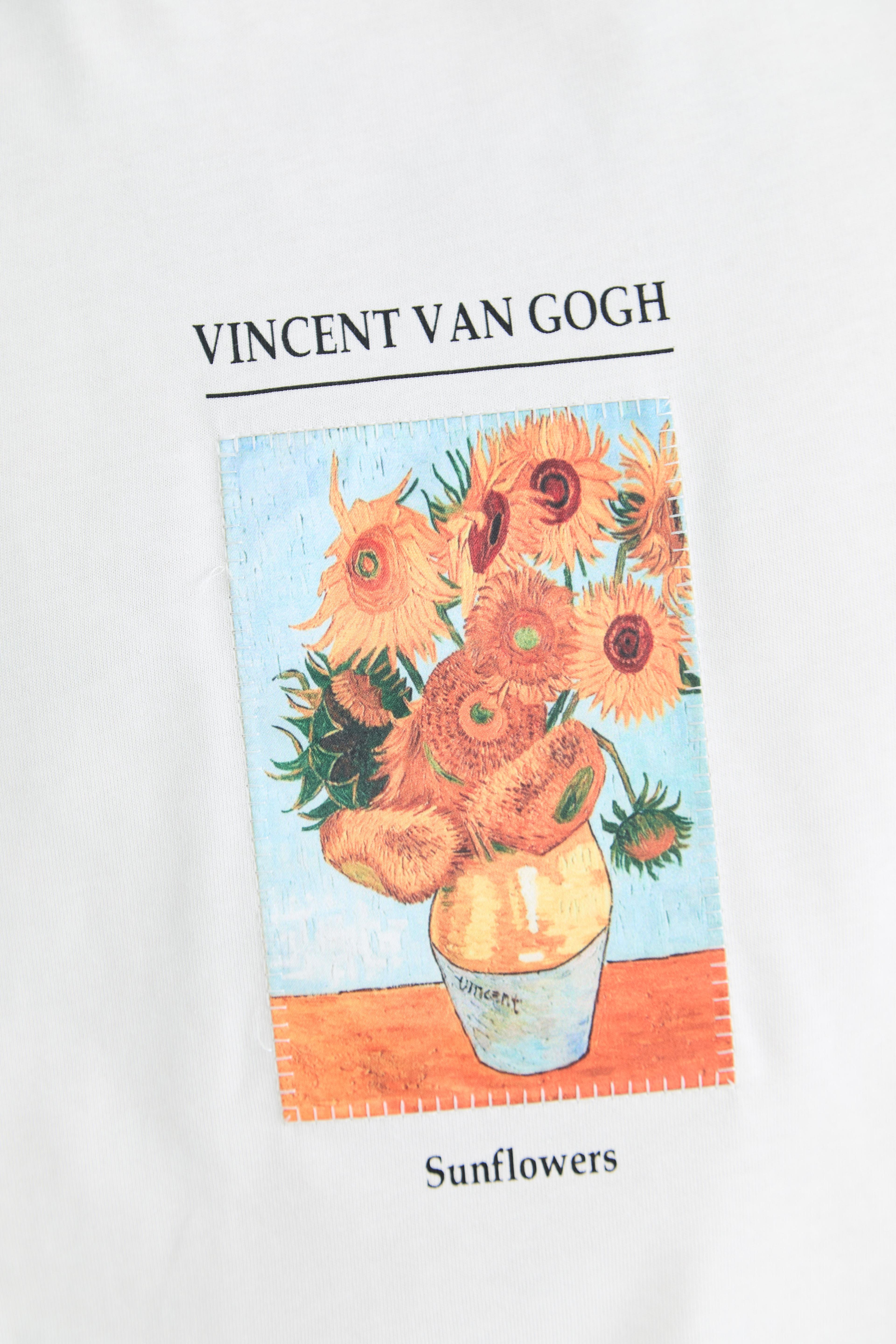 Vincent van Gogh Sunflowers Oversize Tişört - Beyaz