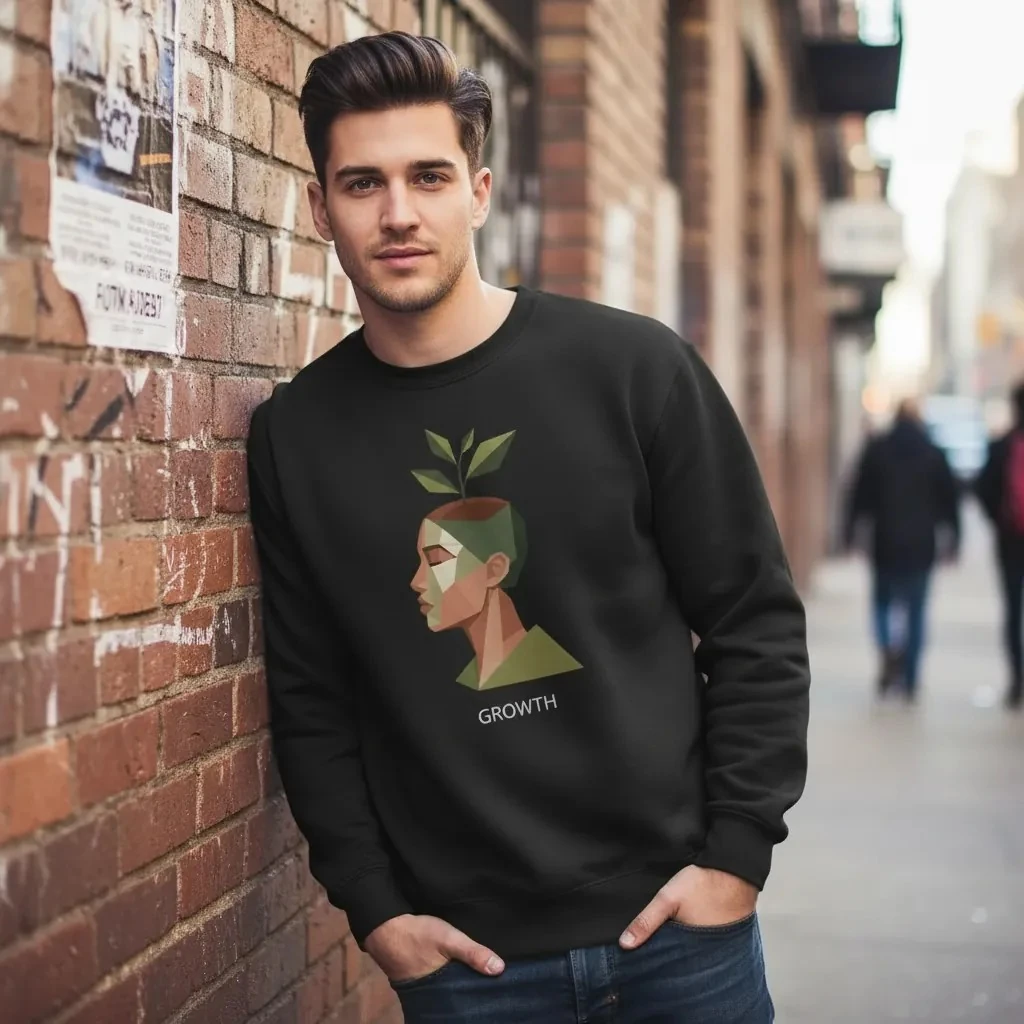  Growth Baskılı Siyah Oversize Sweatshirt 