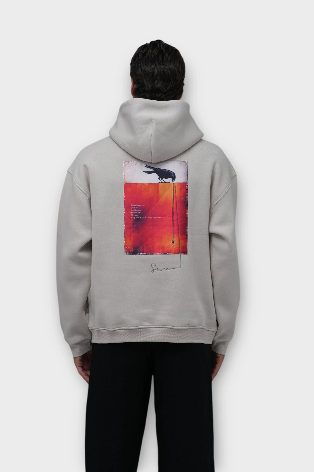 Transformation Karga Baskılı Oversize Hoodie - Taş