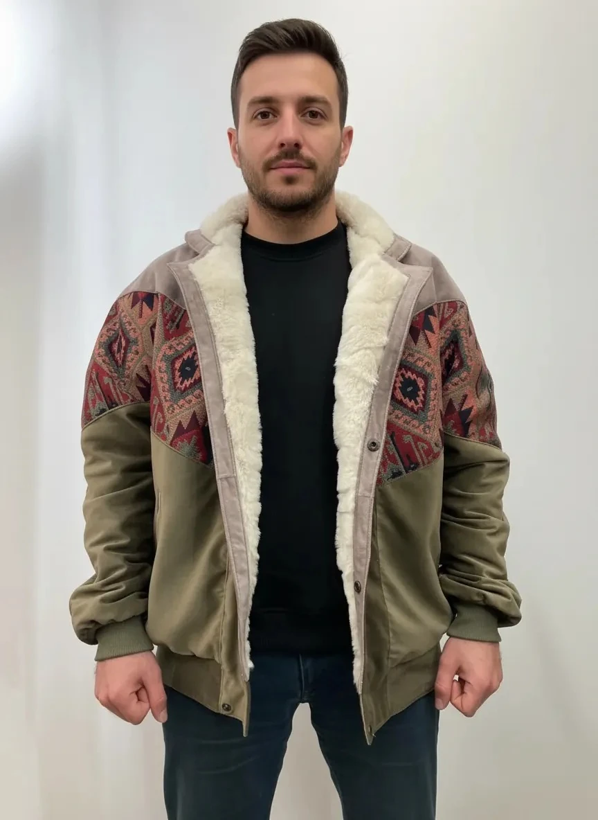 (7671) 2XLarge / 3XLarge Uyumlu Aztek Tarzı Oversize Unisex Ceket