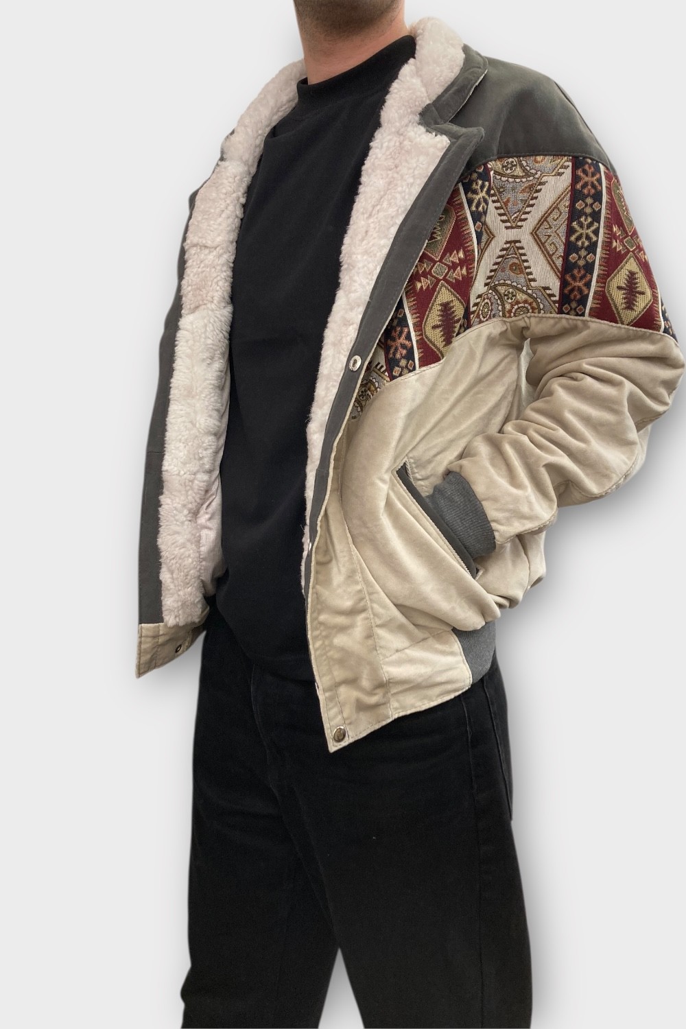 (7393) XLarge Beden Vintage Desenli Özel Ceket