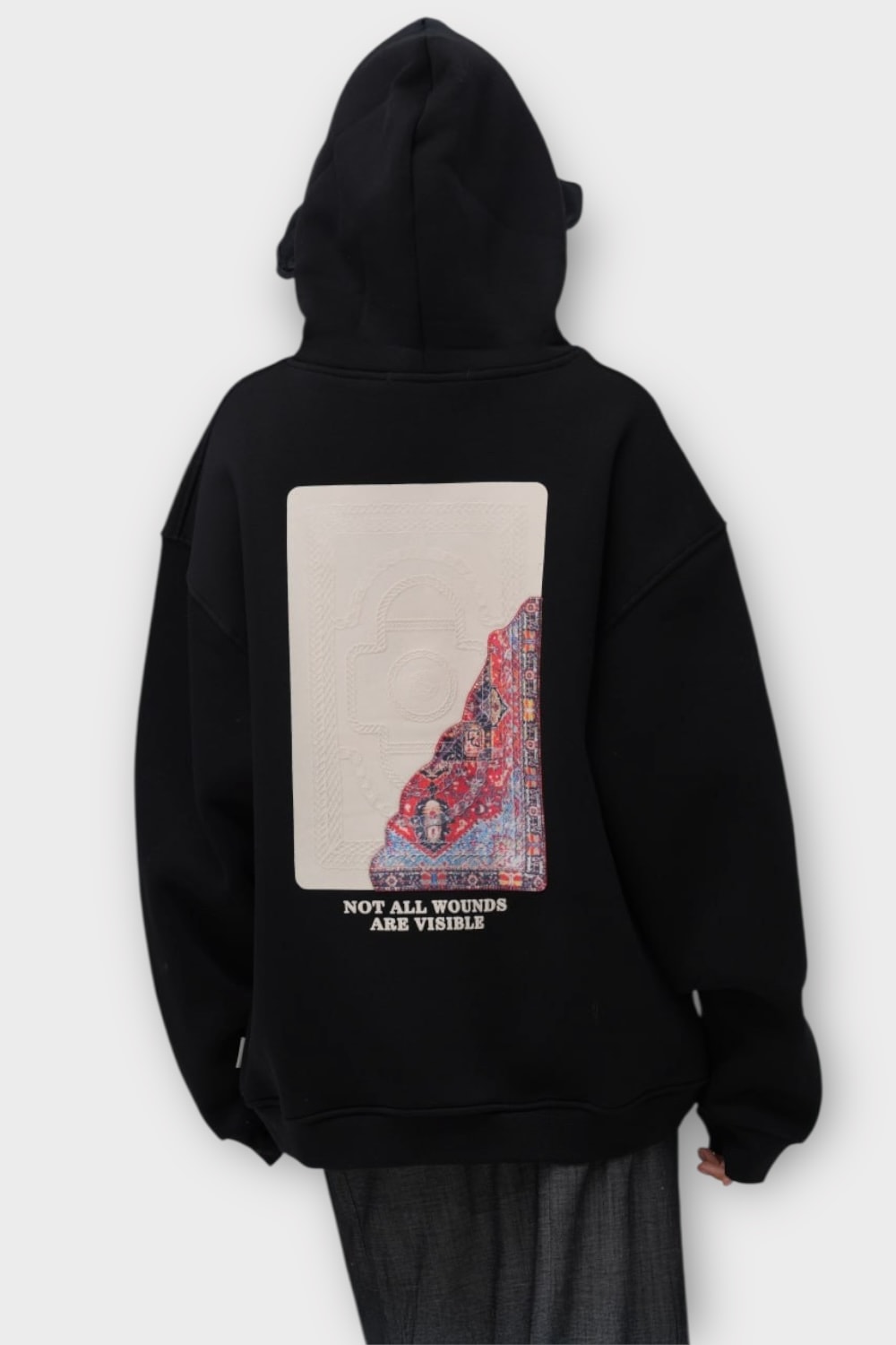 NOT ALL WOUNDS ARE VISIBLE Oversize Hoodie - %100 Pamuk - Siyah