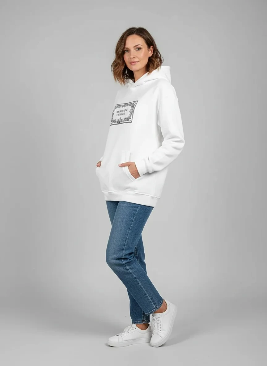 Creativity Oversize Hoodie - %100 Pamuk - Beyaz