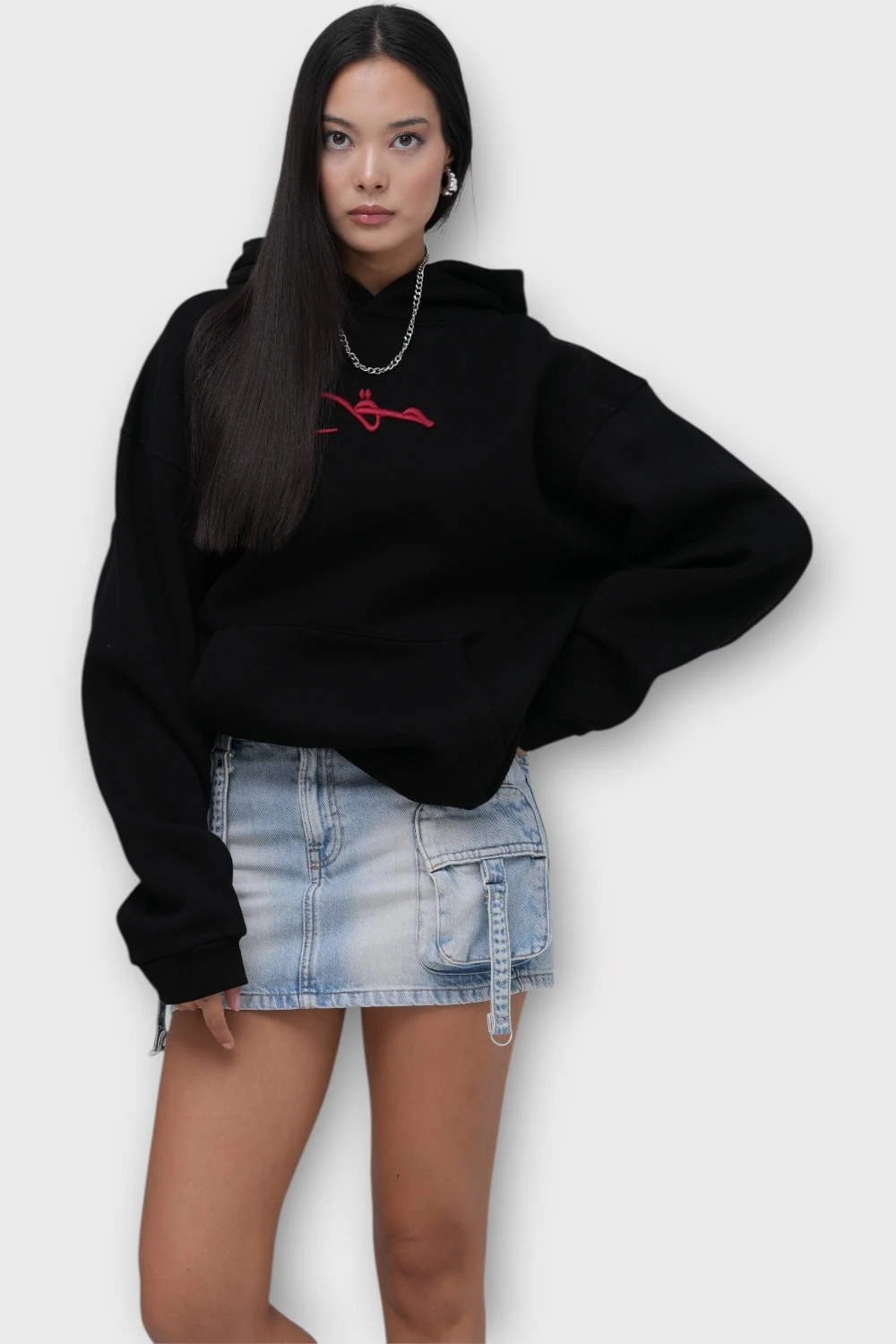 Hak Oversize Hoodie - Şardonlu (İçi Polarlı) %100 Pamuk - Siyah