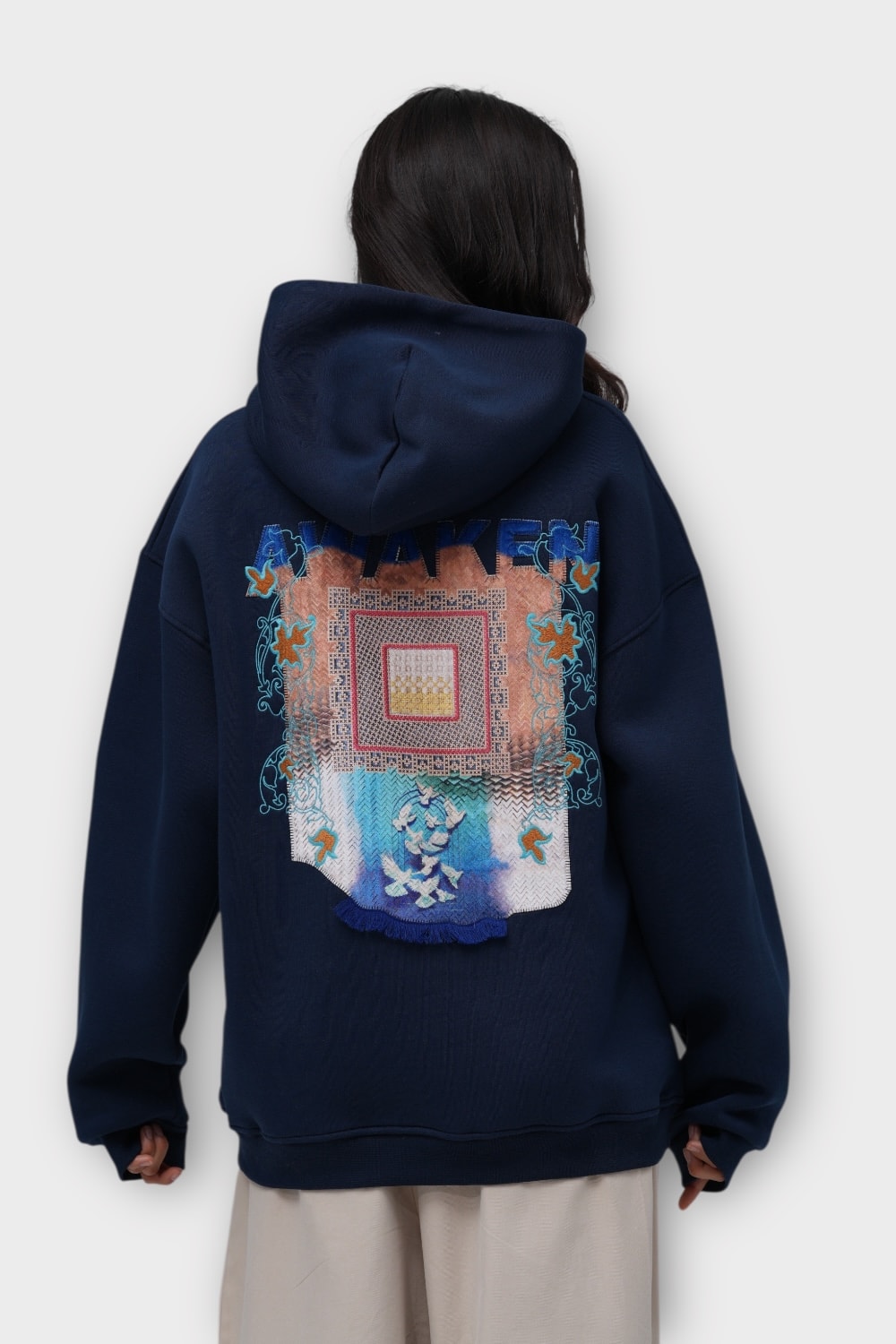 Awaken Oversize Hoodie  - %100 Pamuk - İndigo