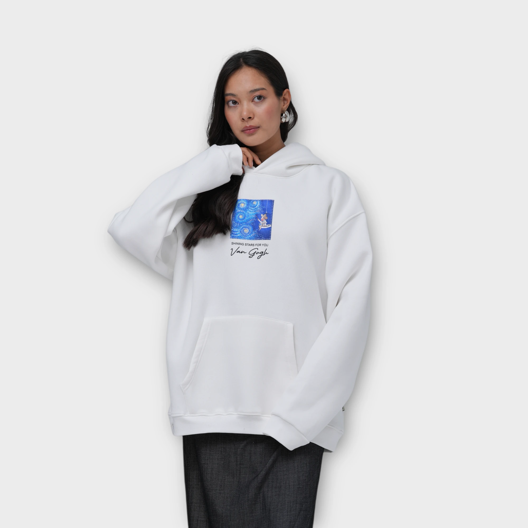 Shining Stars for You Oversize Hoodie  - %100 Pamuk - Beyaz