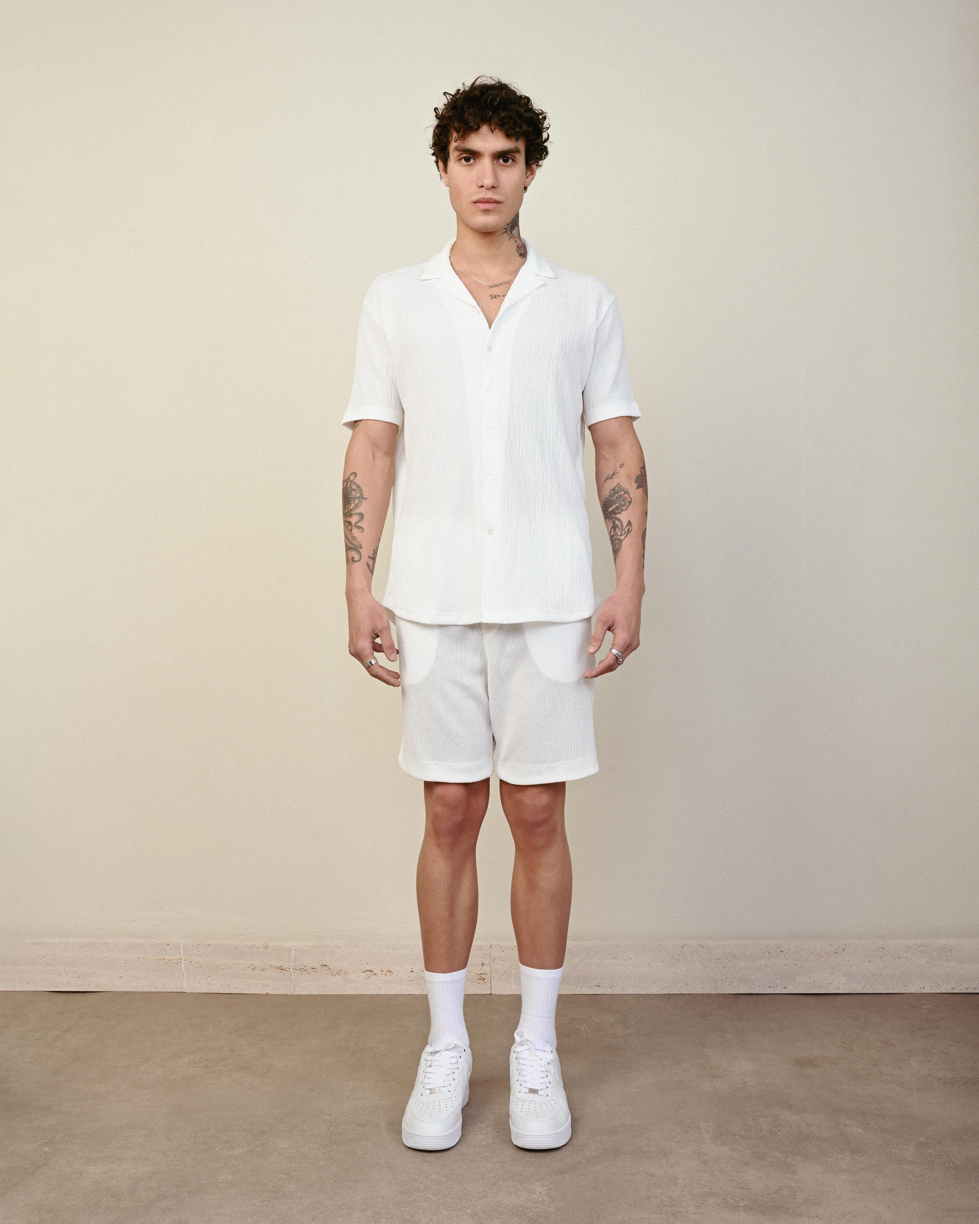 Slim Fit Gofre Kumaş Kısa Kollu  Premium Gömlek (1757) - BEYAZ