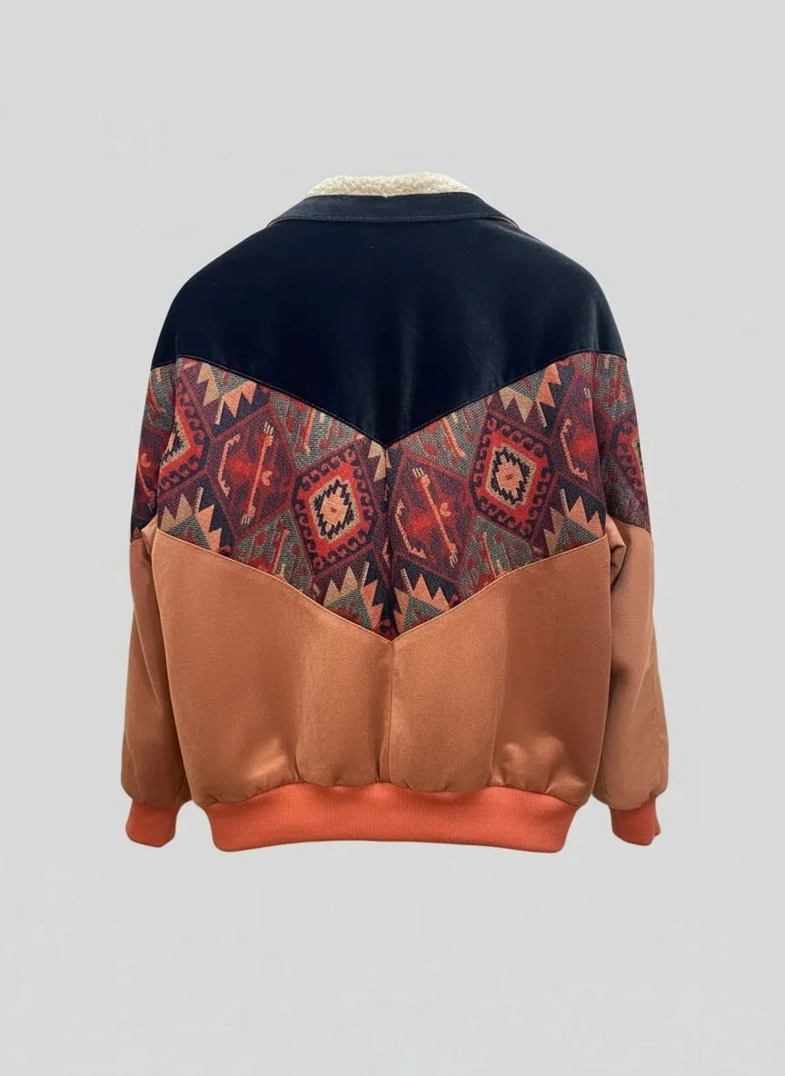 (7598) Small / Medium Beden Uyumlu Oversize Vintage Desen Ceket