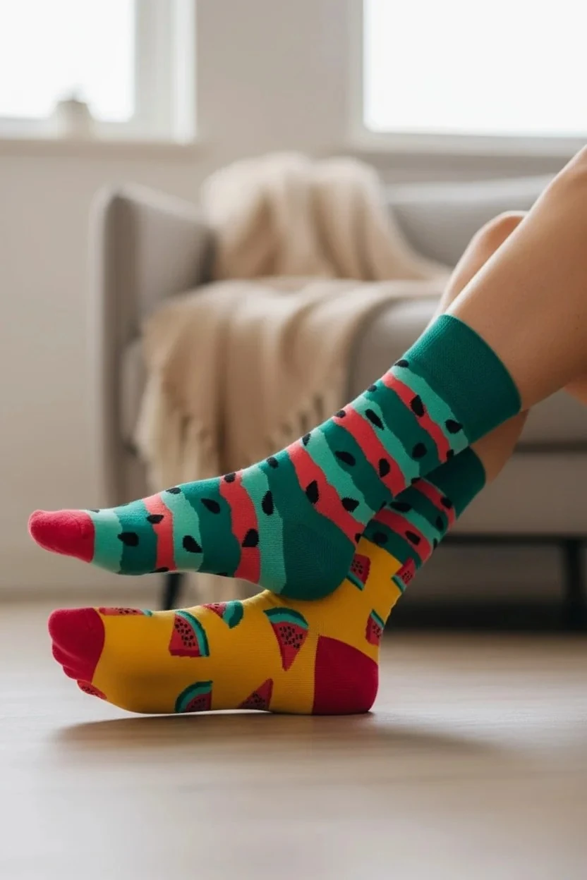 Sağ Sol Farklı Çekirdekli Karpuz Desenli Çorap (36-44 Numaraya Uygun)