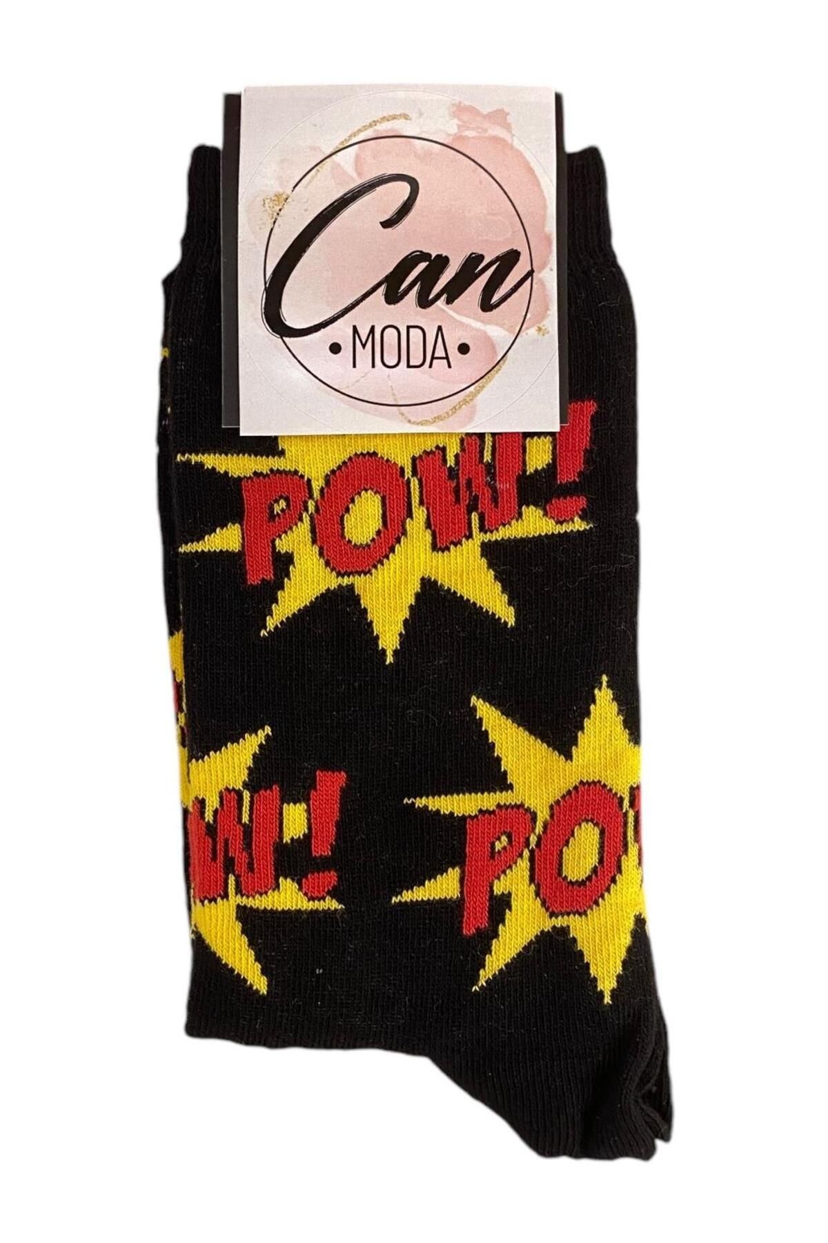 Can Moda Pamuklu "POW!" Desenli Çoraplar- Siyah - CH45