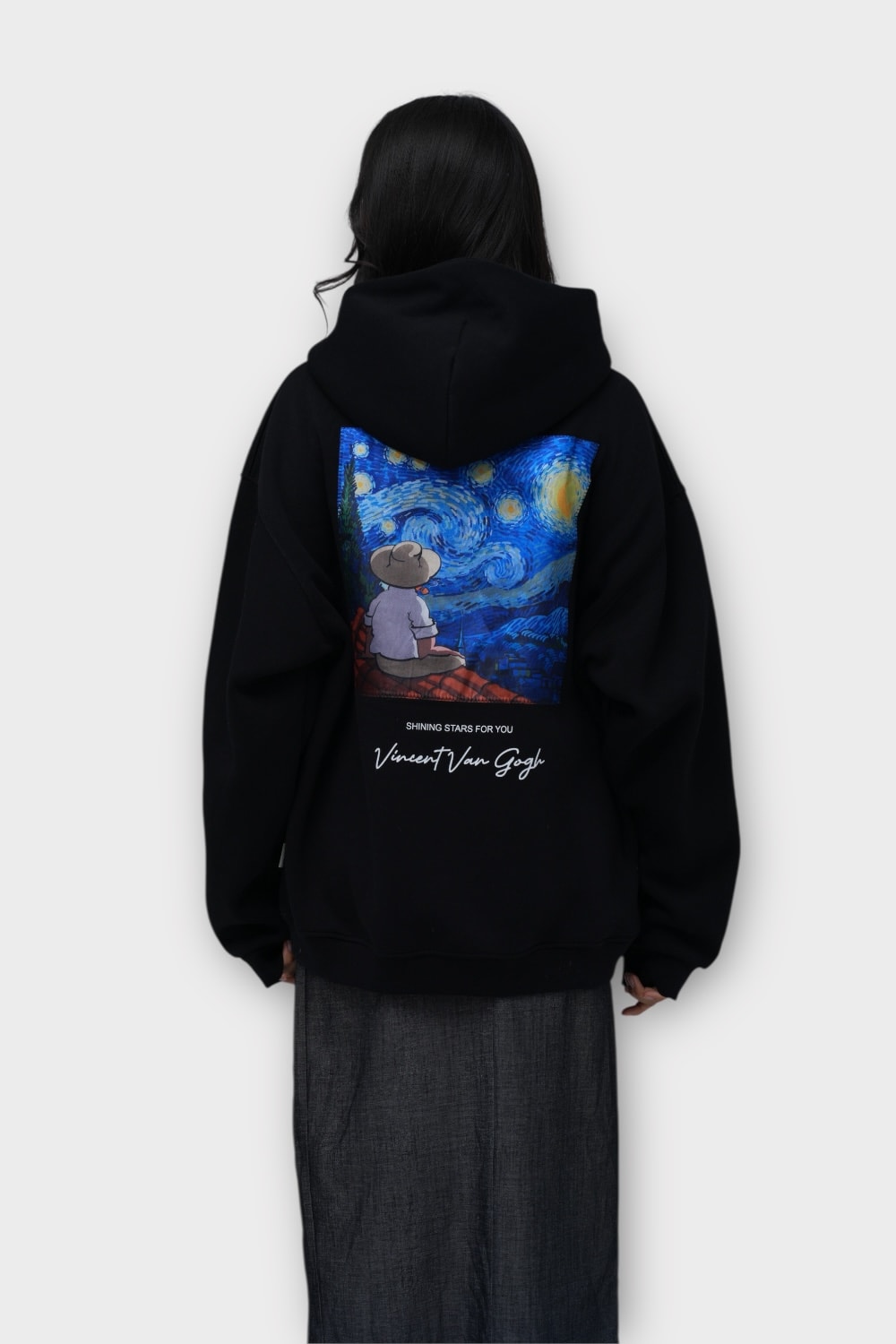 Shining Stars for You Oversize Hoodie  - %100 Pamuk - Siyah