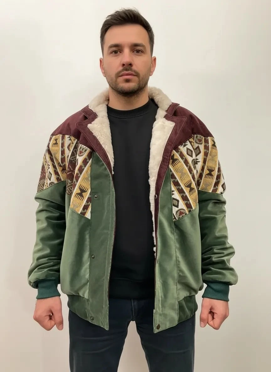 (7672) 2XLarge / 3XLarge Uyumlu Aztek Tarzı Oversize Unisex Ceket