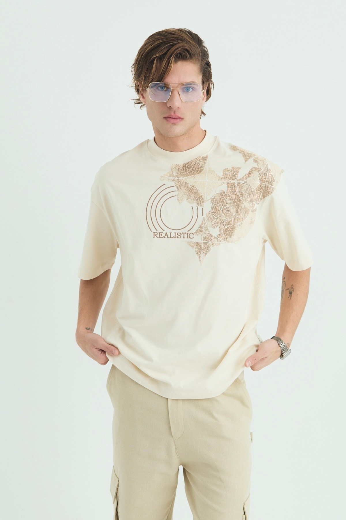 Realistic Oversize Tişört - Taş