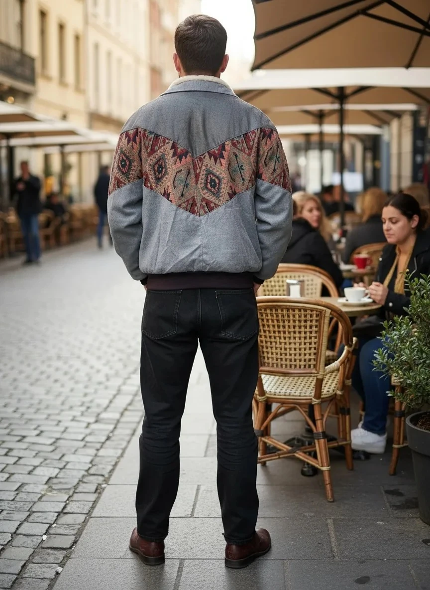 (7611) Small / Medium Beden Uyumlu Oversize Vintage Desen Ceket