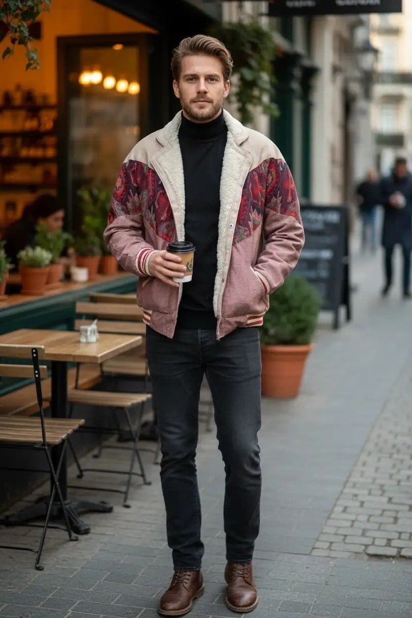 (7383) Large Beden Vintage Desenli Özel Ceket